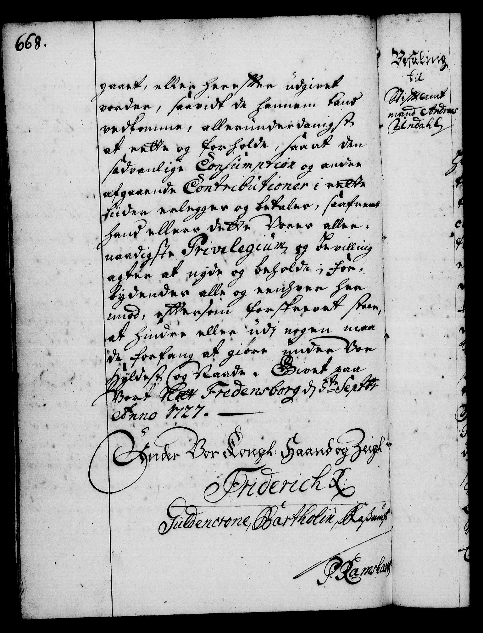 Rentekammeret, Kammerkanselliet, RA/EA-3111/G/Gg/Gga/L0002: Norsk ekspedisjonsprotokoll med register (merket RK 53.2), 1723-1727, p. 668