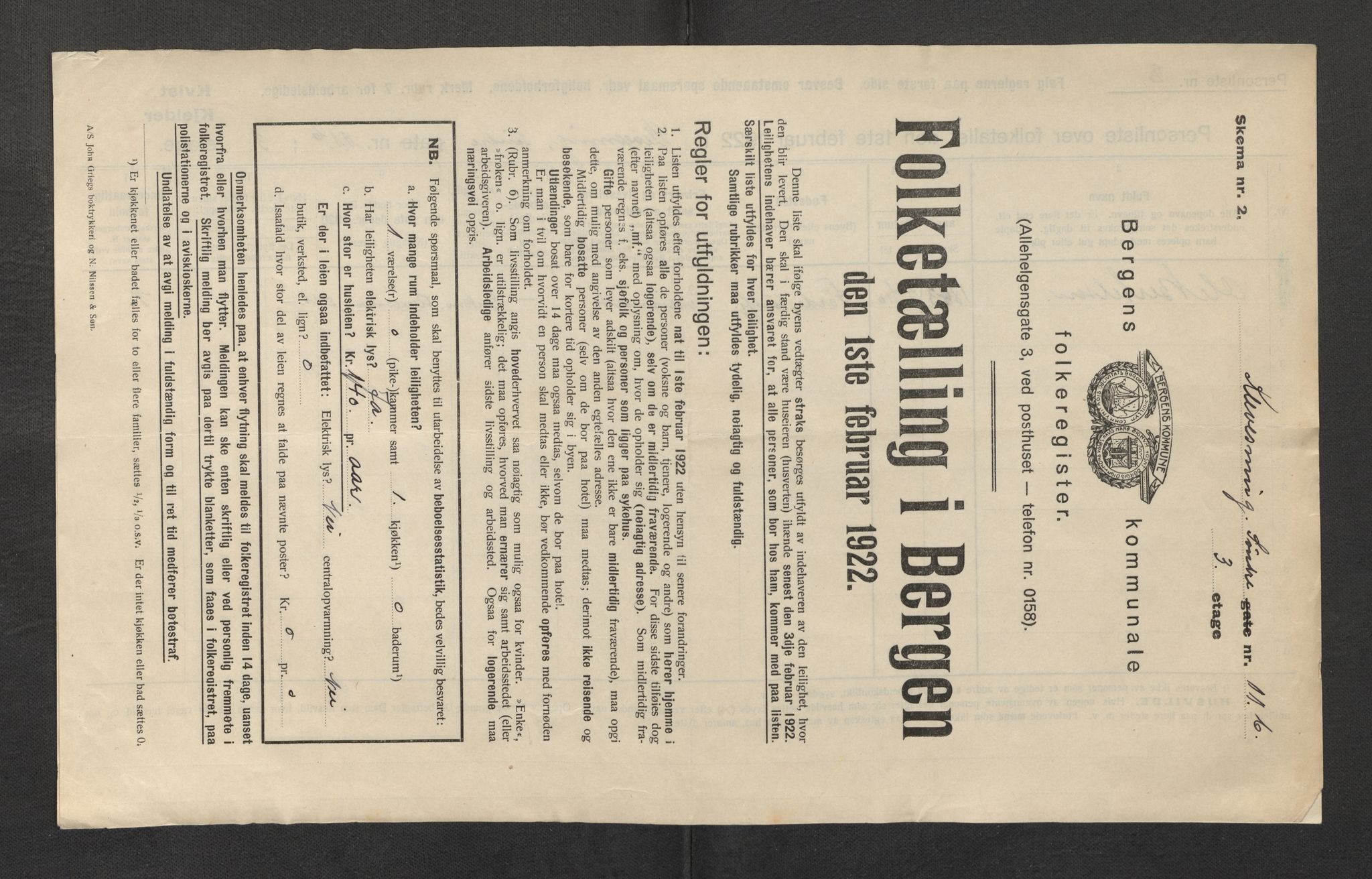 SAB, Municipal Census 1922 for Bergen, 1922, p. 18738