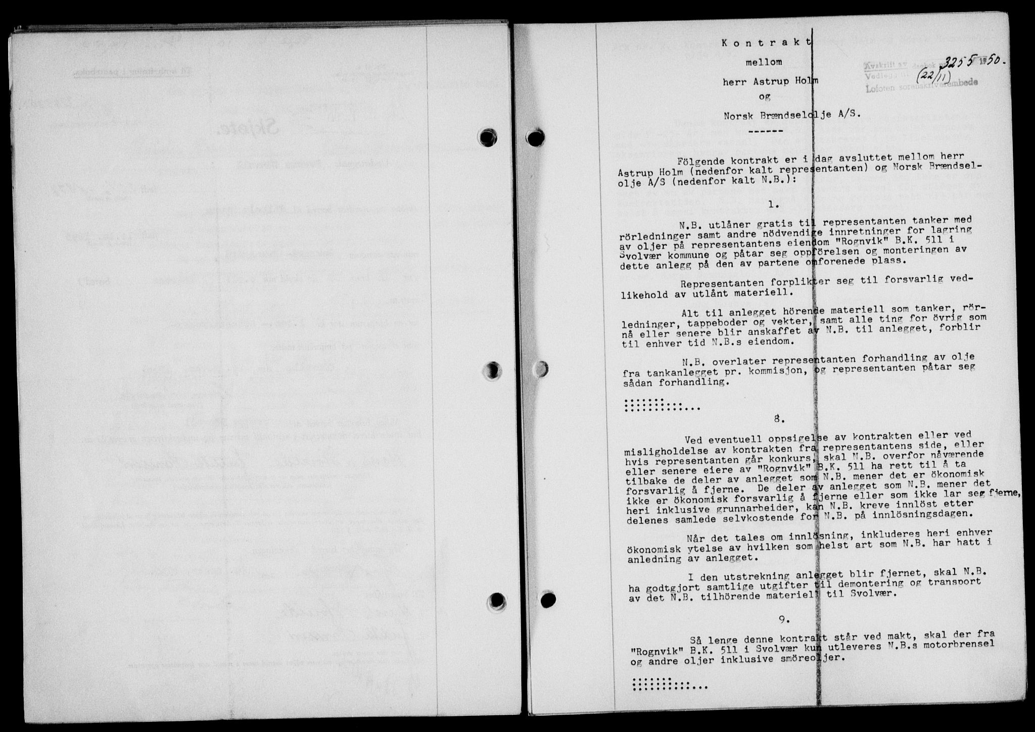 Lofoten sorenskriveri, SAT/A-0017/1/2/2C/L0025a: Mortgage book no. 25a, 1950-1951, Diary no: : 3255/1950