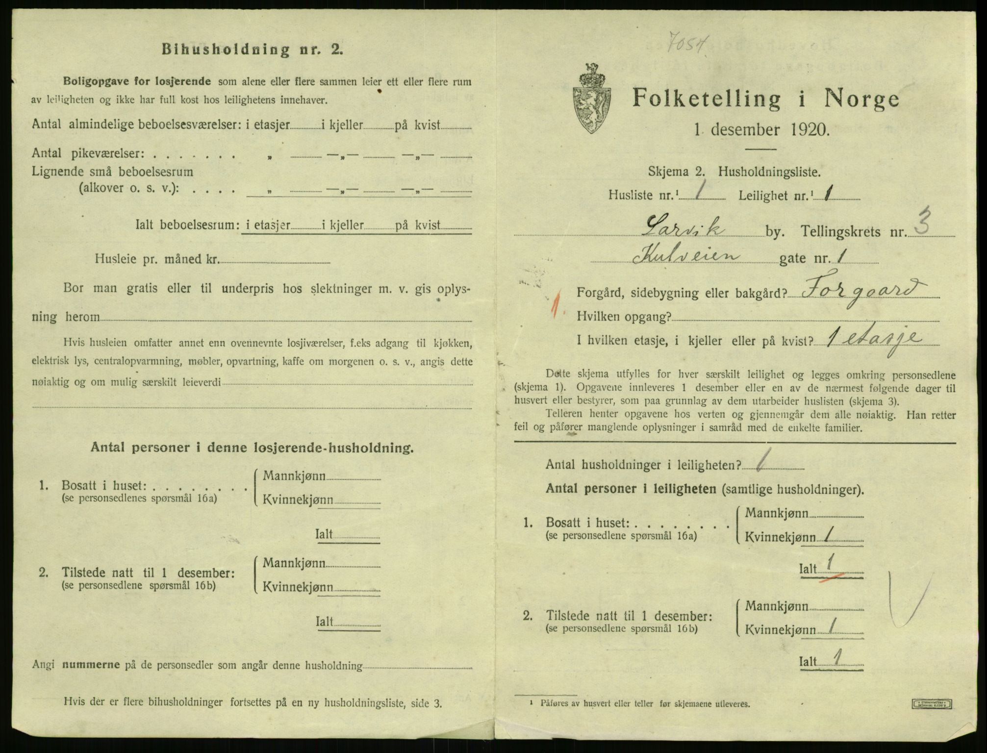 SAKO, 1920 census for Larvik, 1920, p. 3854