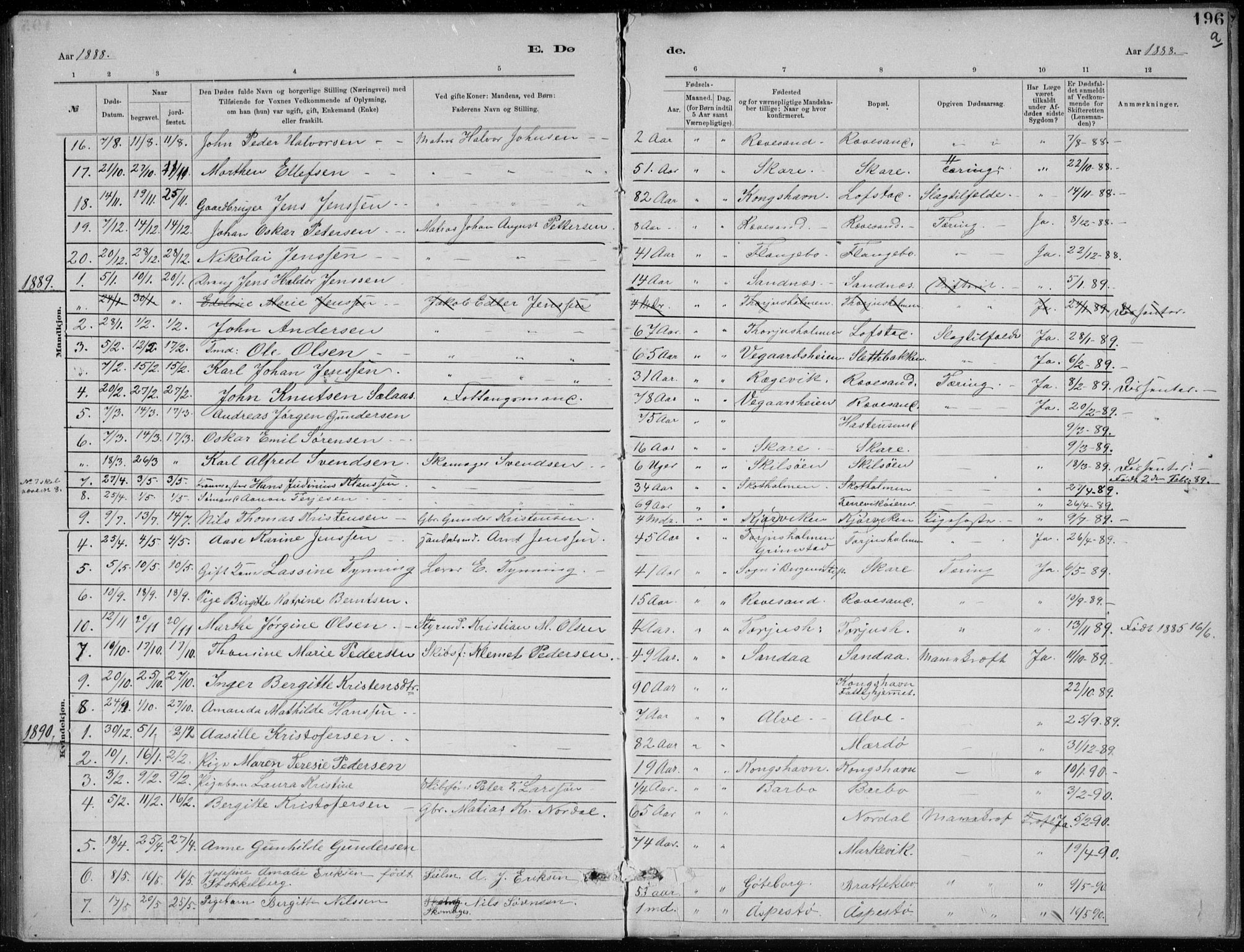 Tromøy sokneprestkontor, AV/SAK-1111-0041/F/Fb/L0005: Parish register (copy) no. B 5, 1877-1891, p. 196