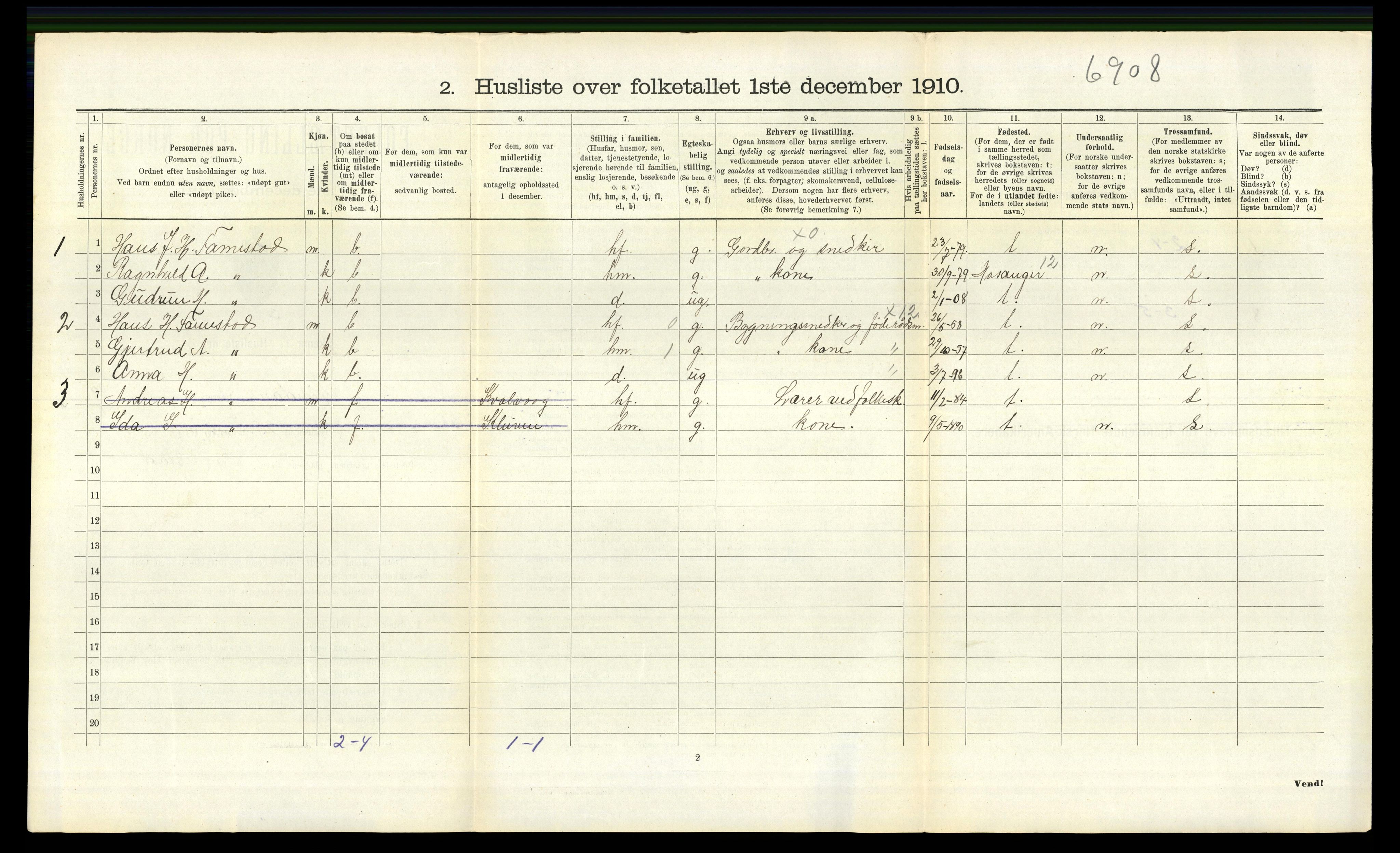 RA, 1910 census for Lindås, 1910, p. 1179