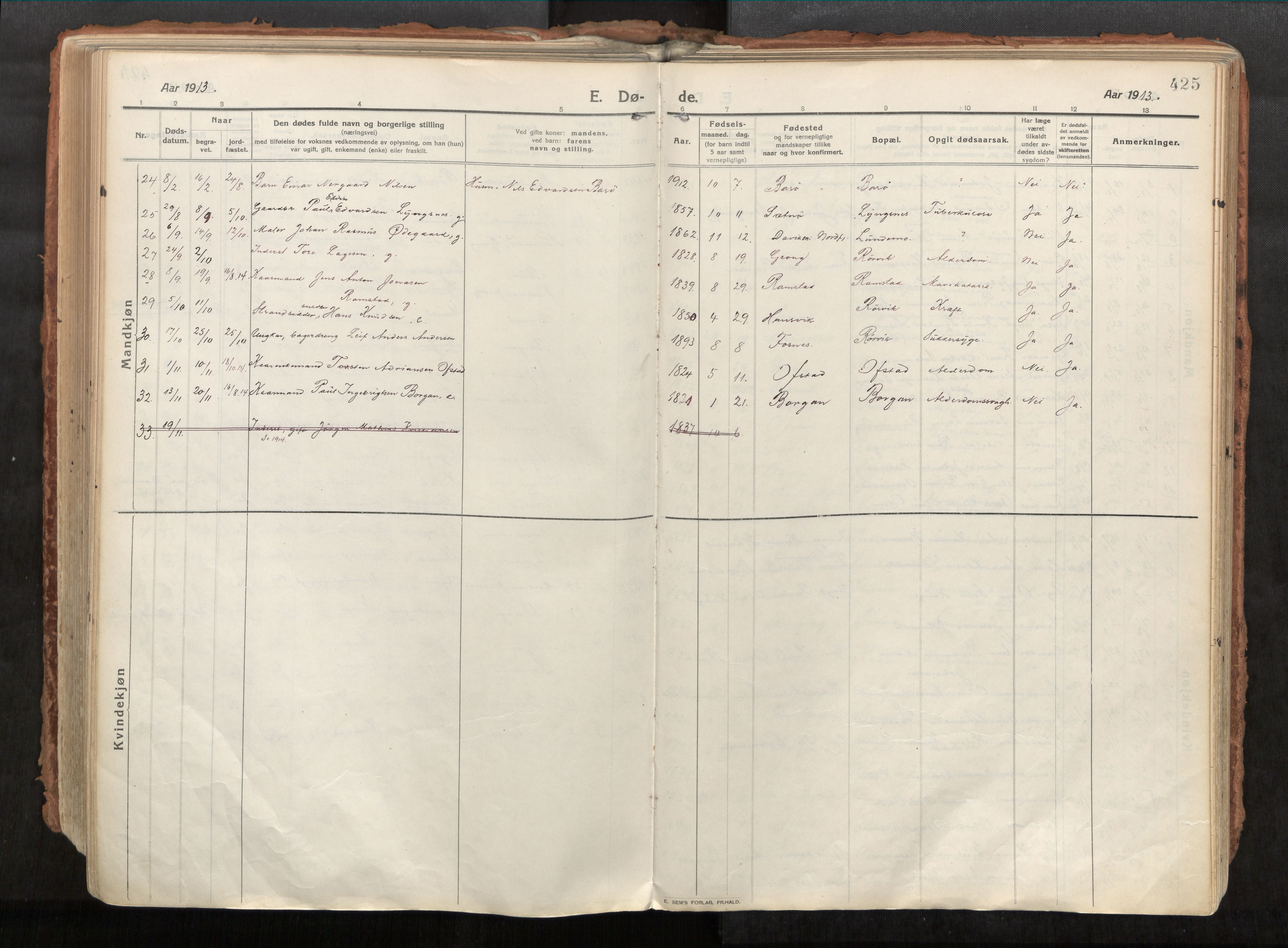 Vikna sokneprestkontor, AV/SAT-A-1173/1/I/I1/I1a/L0001: Parish register (official) no. 1, 1913-1934, p. 425