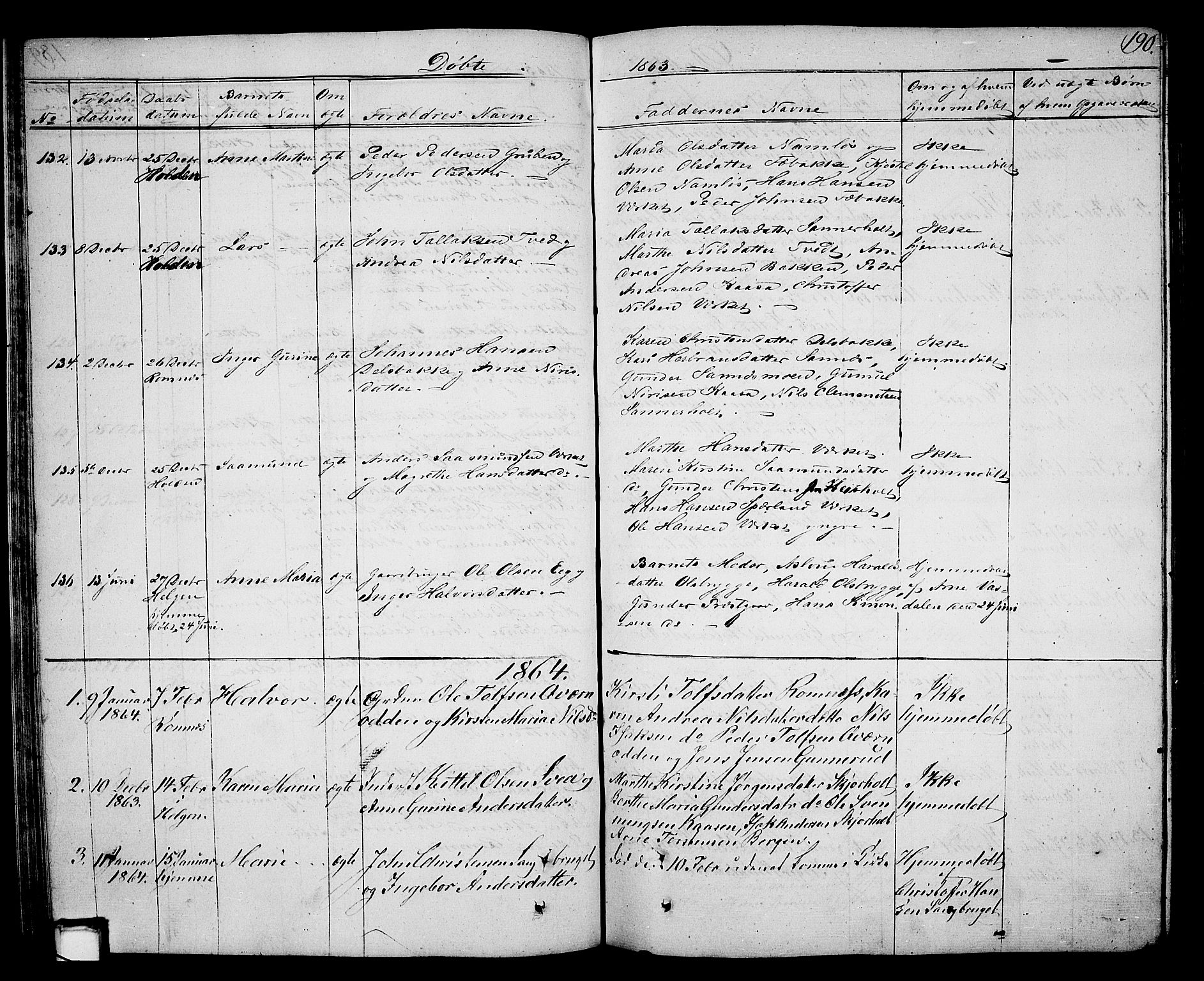 Holla kirkebøker, SAKO/A-272/G/Ga/L0003: Parish register (copy) no. I 3, 1849-1866, p. 190