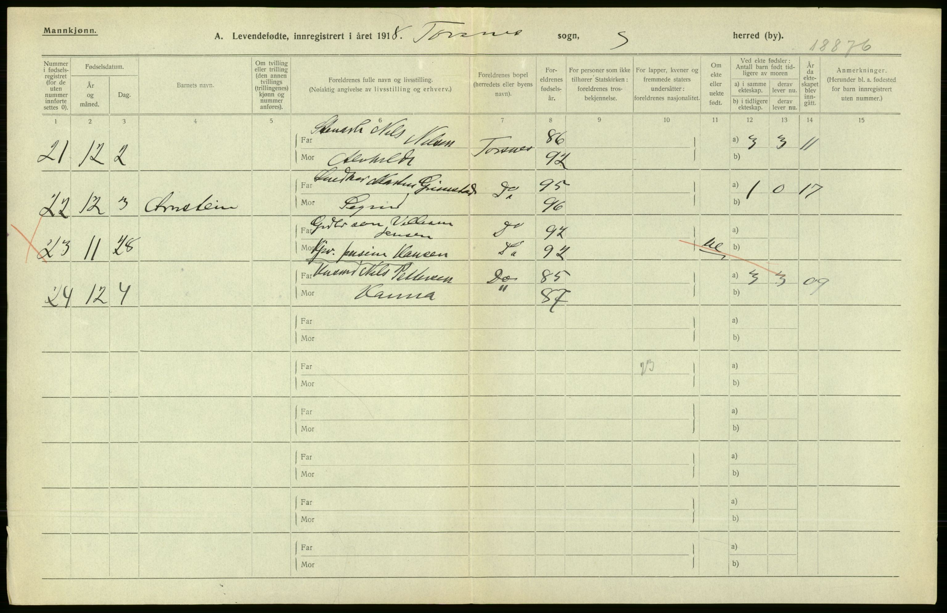 Statistisk sentralbyrå, Sosiodemografiske emner, Befolkning, RA/S-2228/D/Df/Dfb/Dfbh/L0001: Østfold fylke: Levendefødte menn og kvinner. Bygder., 1918, p. 136