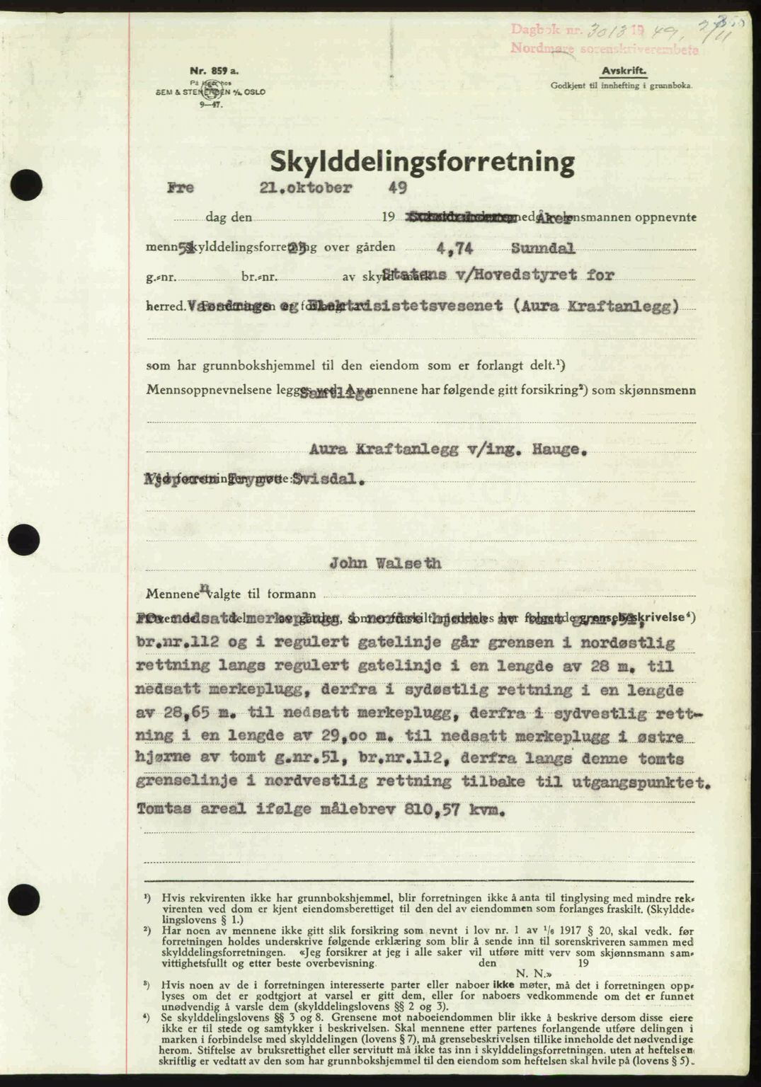 Nordmøre sorenskriveri, AV/SAT-A-4132/1/2/2Ca: Mortgage book no. A112, 1949-1949, Diary no: : 3013/1949