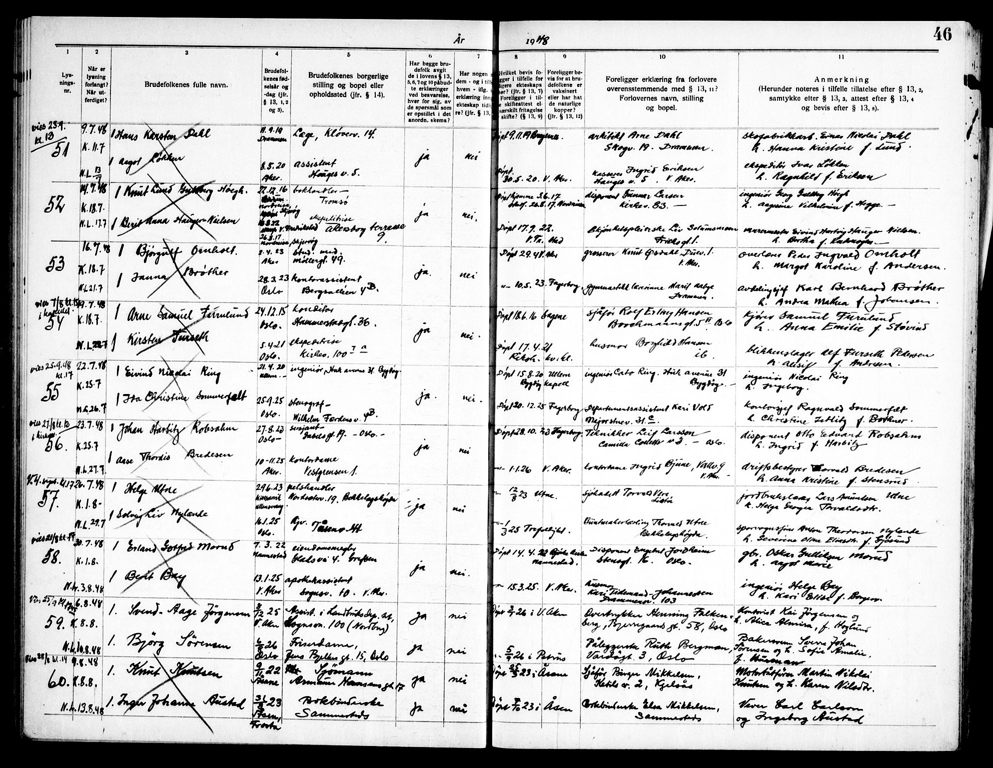 Vestre Aker prestekontor Kirkebøker, AV/SAO-A-10025/H/Ha/L0007: Banns register no. 7, 1940-1952, p. 46