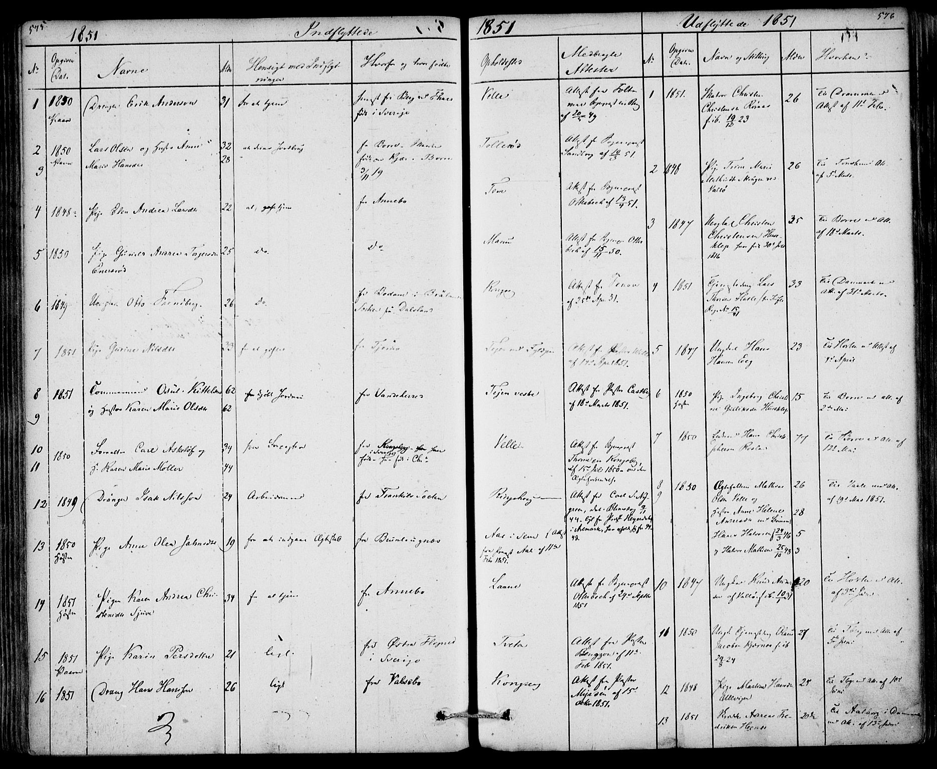 Sem kirkebøker, SAKO/A-5/F/Fa/L0006: Parish register (official) no. I 6, 1843-1855, p. 575-576