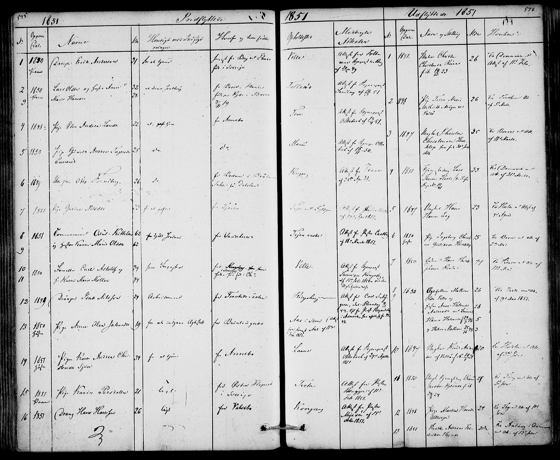 Sem kirkebøker, AV/SAKO-A-5/F/Fa/L0006: Parish register (official) no. I 6, 1843-1855, p. 575-576