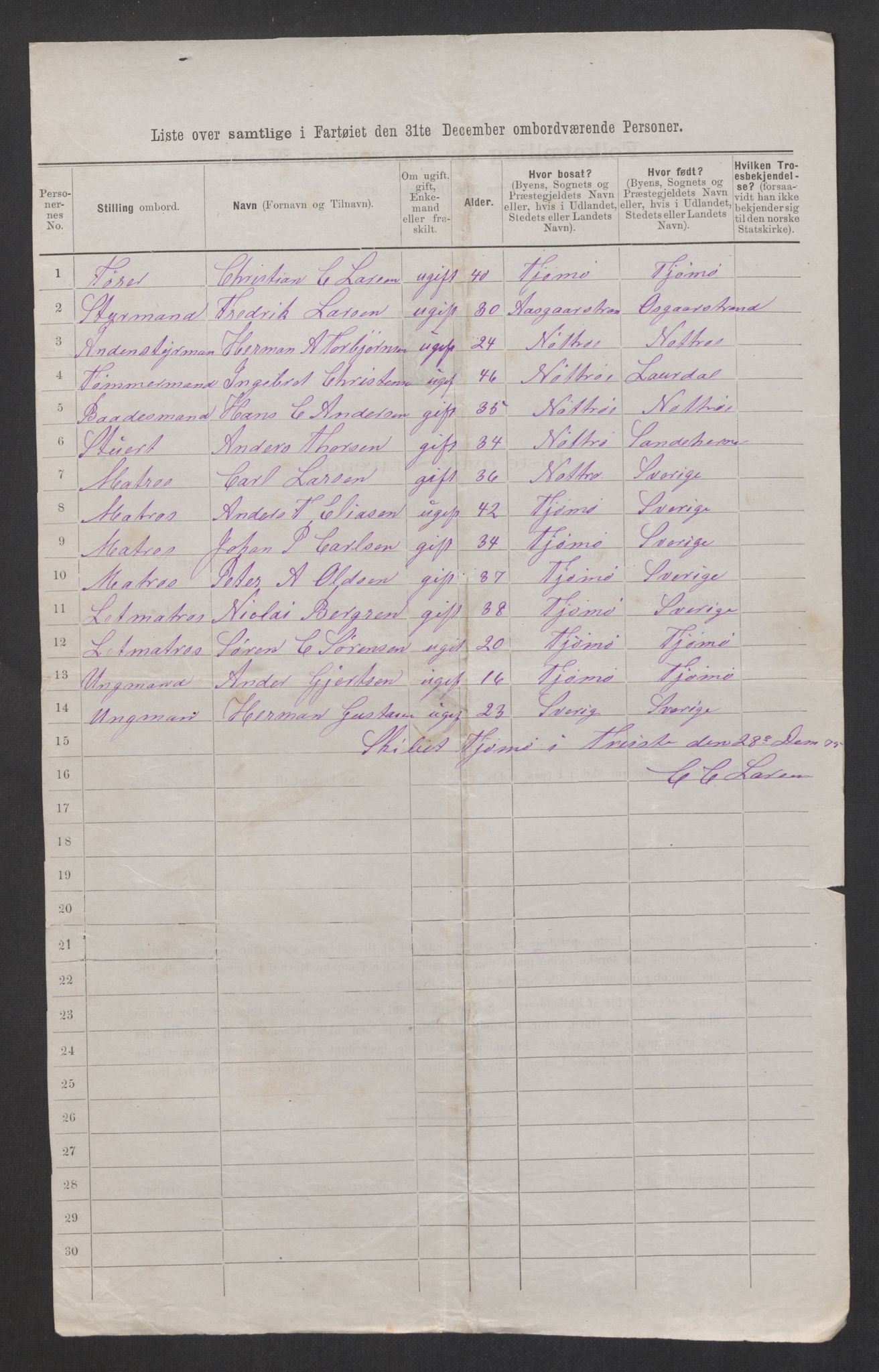 RA, 1875 census, lists of crew on ships: Ships in ports abroad, 1875, p. 349