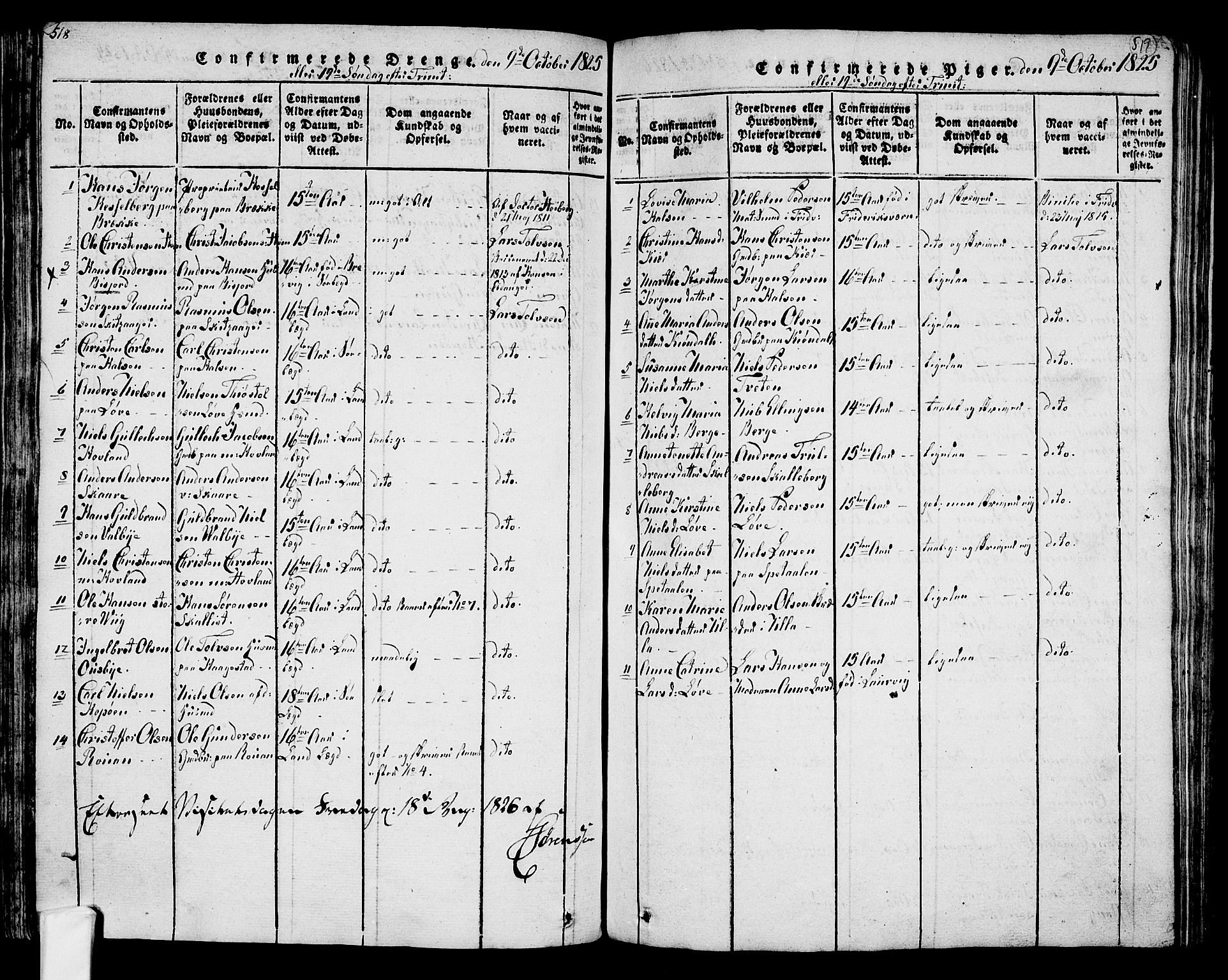 Tjølling kirkebøker, AV/SAKO-A-60/F/Fa/L0005: Parish register (official) no. 5, 1814-1836, p. 518-519