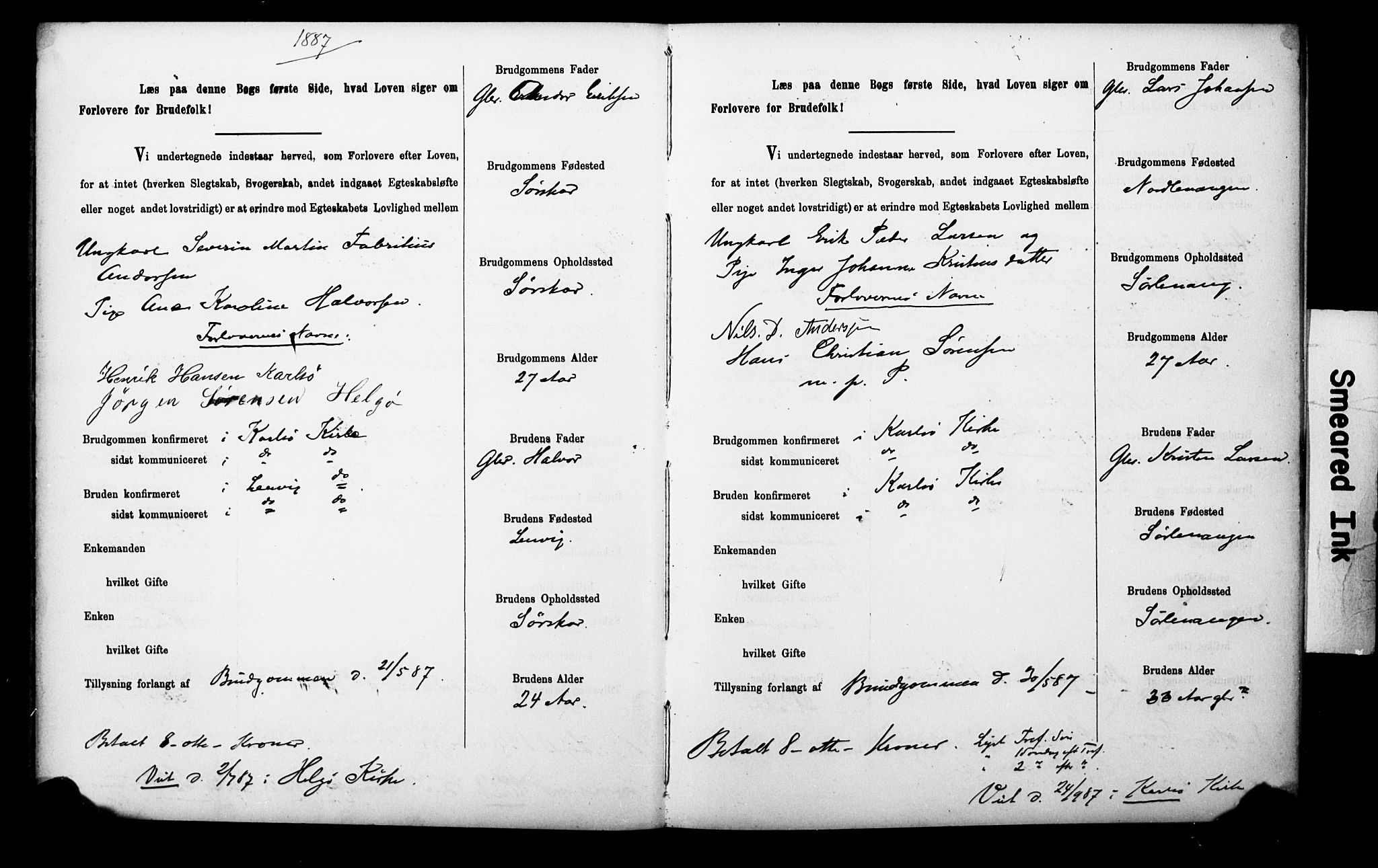 Uten arkivreferanse**, SAT/-: Banns register no. 1 /1 (Trøgstad), 1886-1891