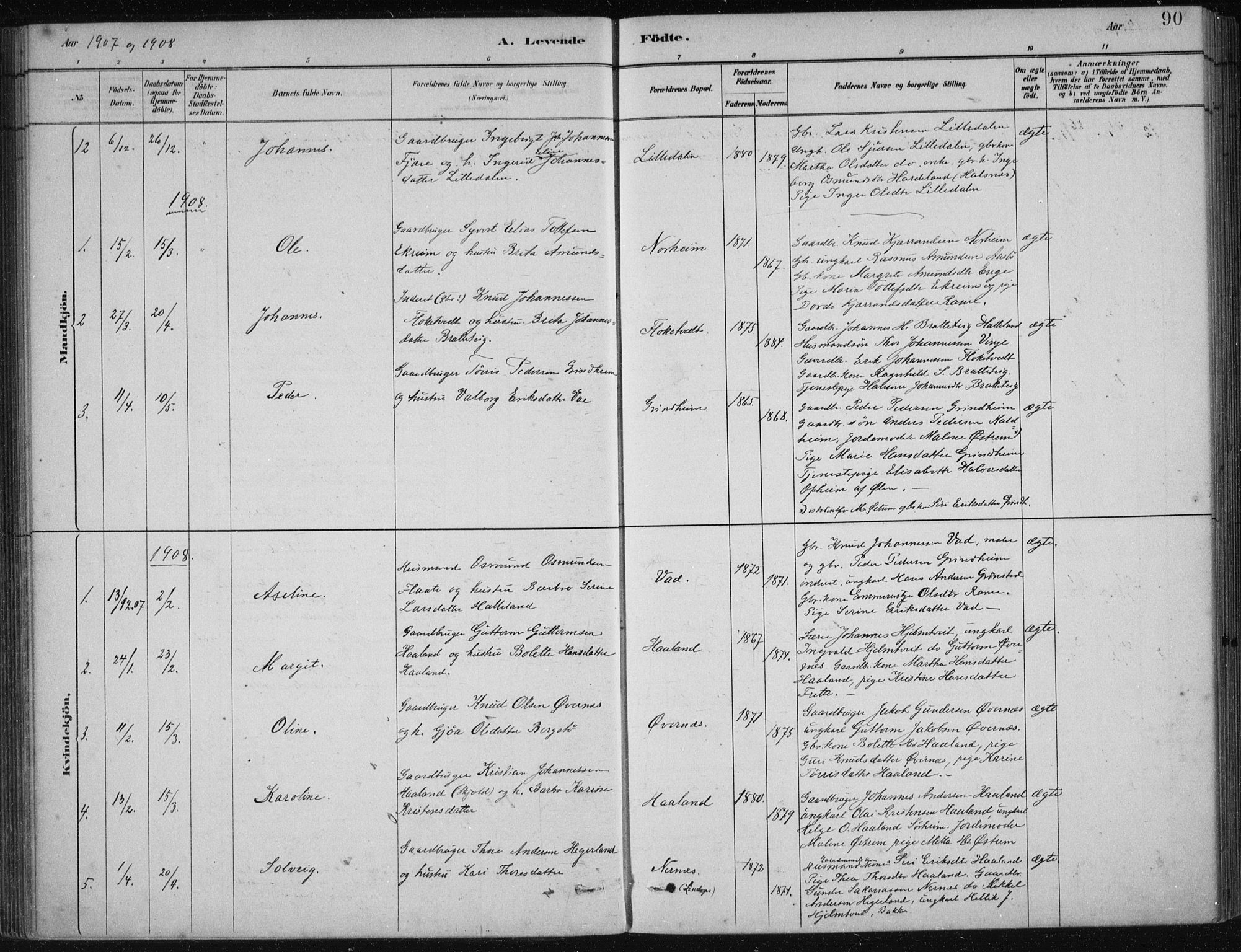 Etne sokneprestembete, SAB/A-75001/H/Haa: Parish register (official) no. D  1, 1879-1919, p. 90
