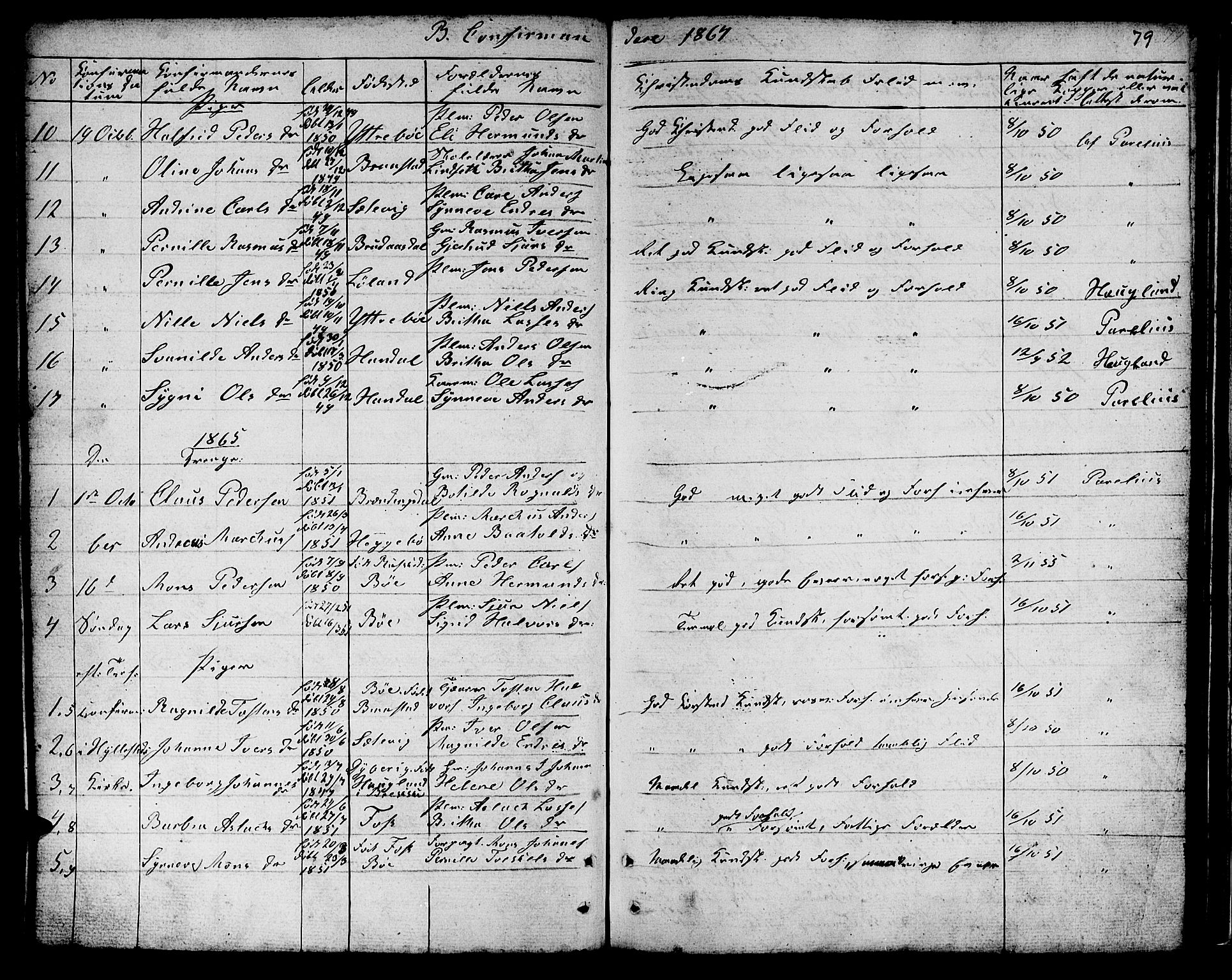 Hyllestad sokneprestembete, SAB/A-80401: Parish register (copy) no. B 1, 1854-1889, p. 79