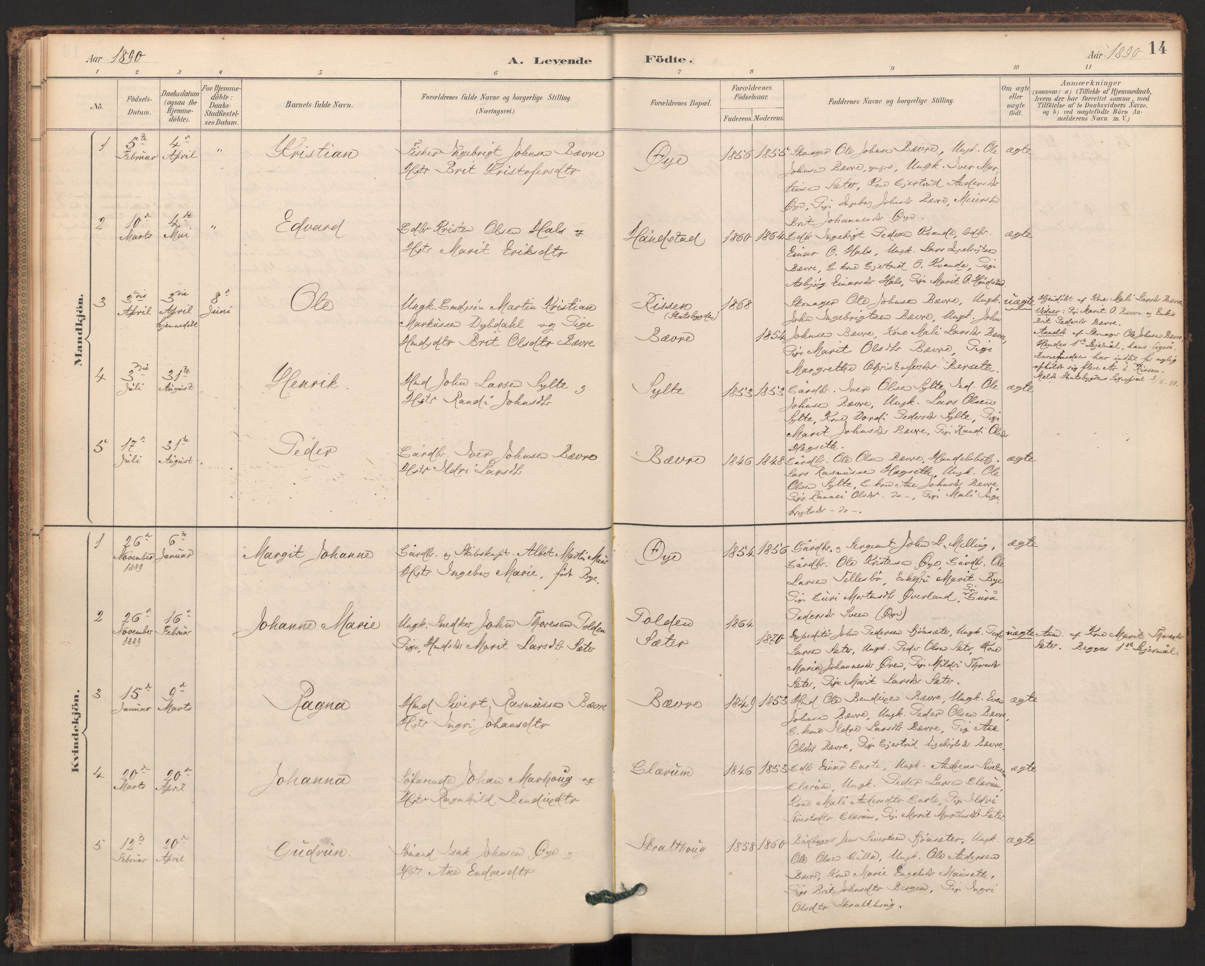 Ministerialprotokoller, klokkerbøker og fødselsregistre - Møre og Romsdal, SAT/A-1454/595/L1047: Parish register (official) no. 595A09, 1885-1900, p. 14