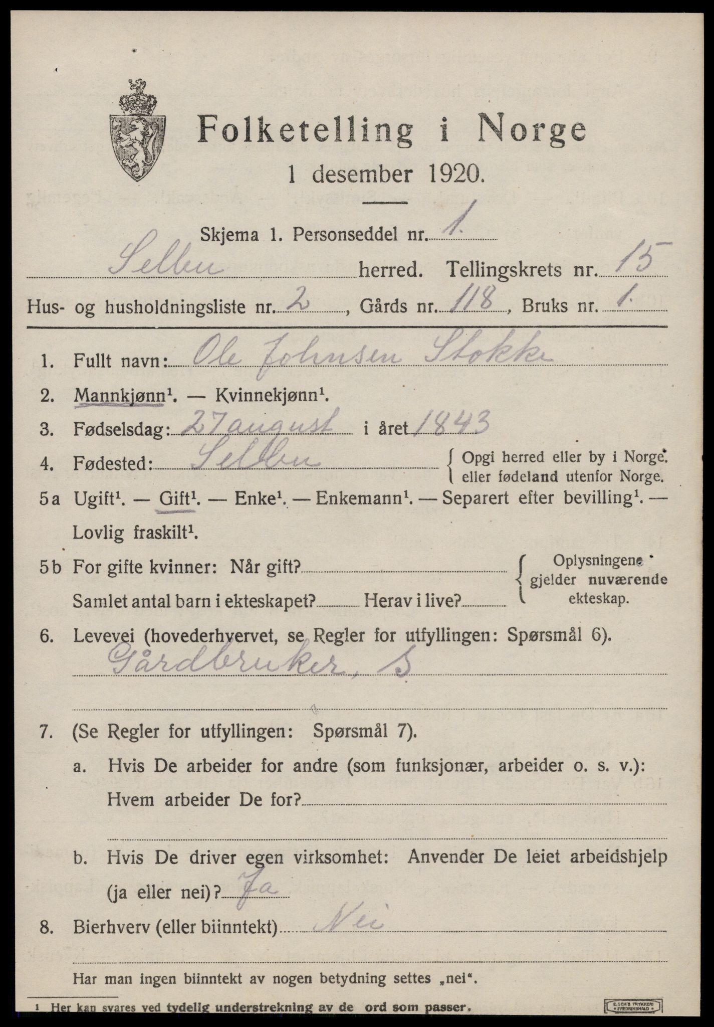 SAT, 1920 census for Selbu, 1920, p. 7858