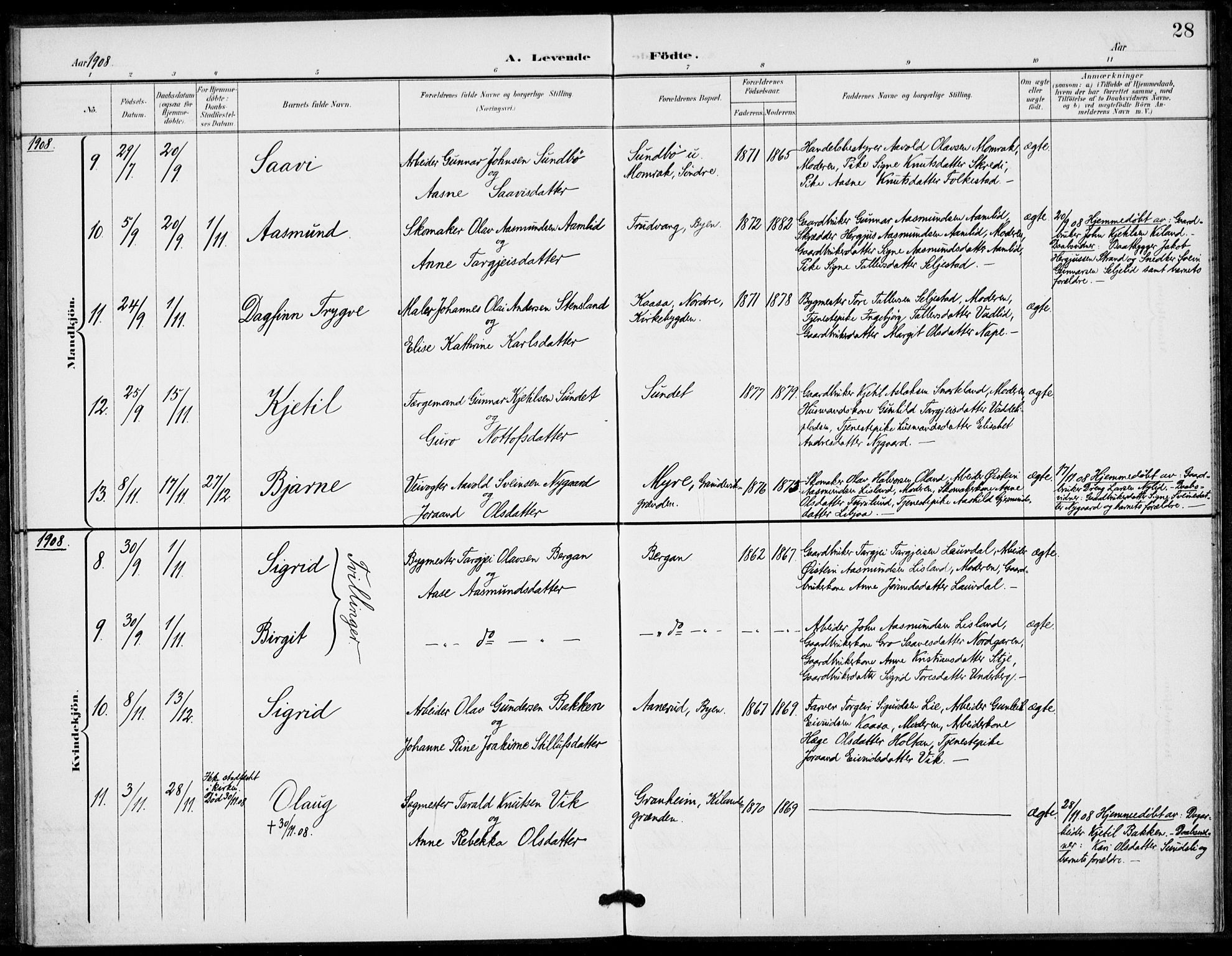 Fyresdal kirkebøker, AV/SAKO-A-263/F/Fa/L0008: Parish register (official) no. I 8, 1899-1914, p. 28