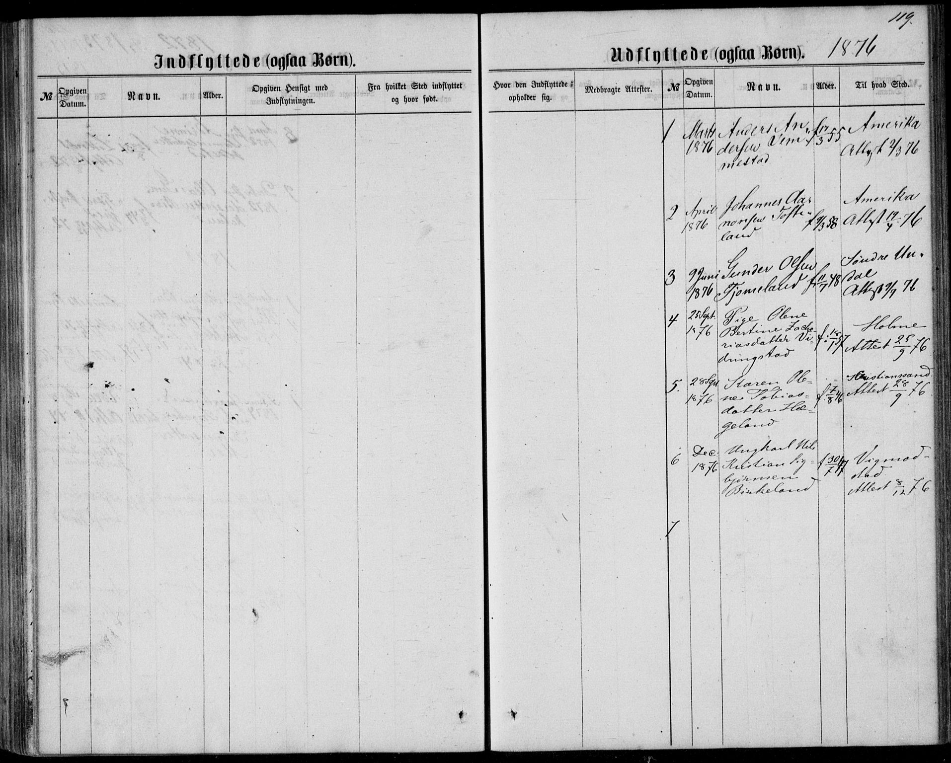 Lyngdal sokneprestkontor, AV/SAK-1111-0029/F/Fa/Fab/L0002: Parish register (official) no. A 2, 1861-1878, p. 119