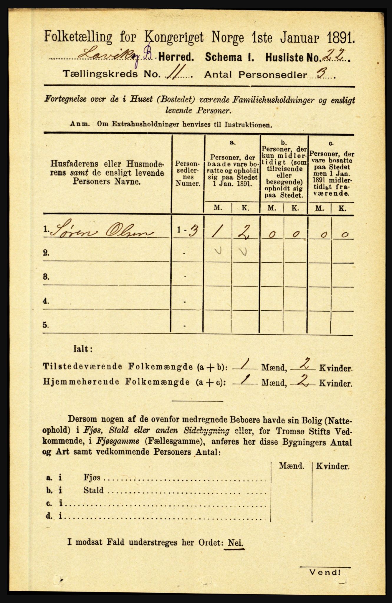 RA, 1891 census for 1415 Lavik og Brekke, 1891, p. 2129