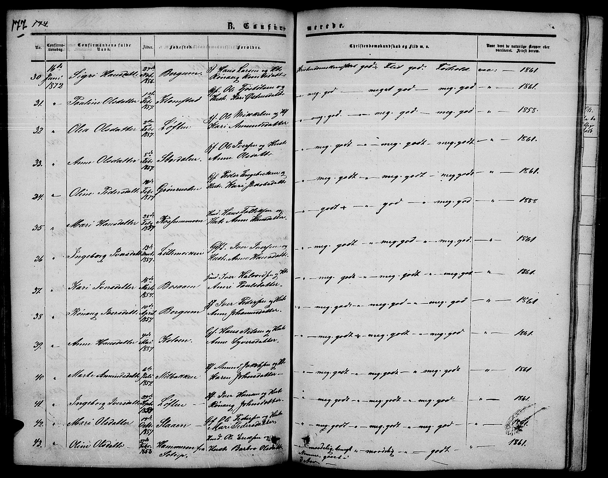 Nord-Fron prestekontor, SAH/PREST-080/H/Ha/Hab/L0003: Parish register (copy) no. 3, 1851-1886, p. 177