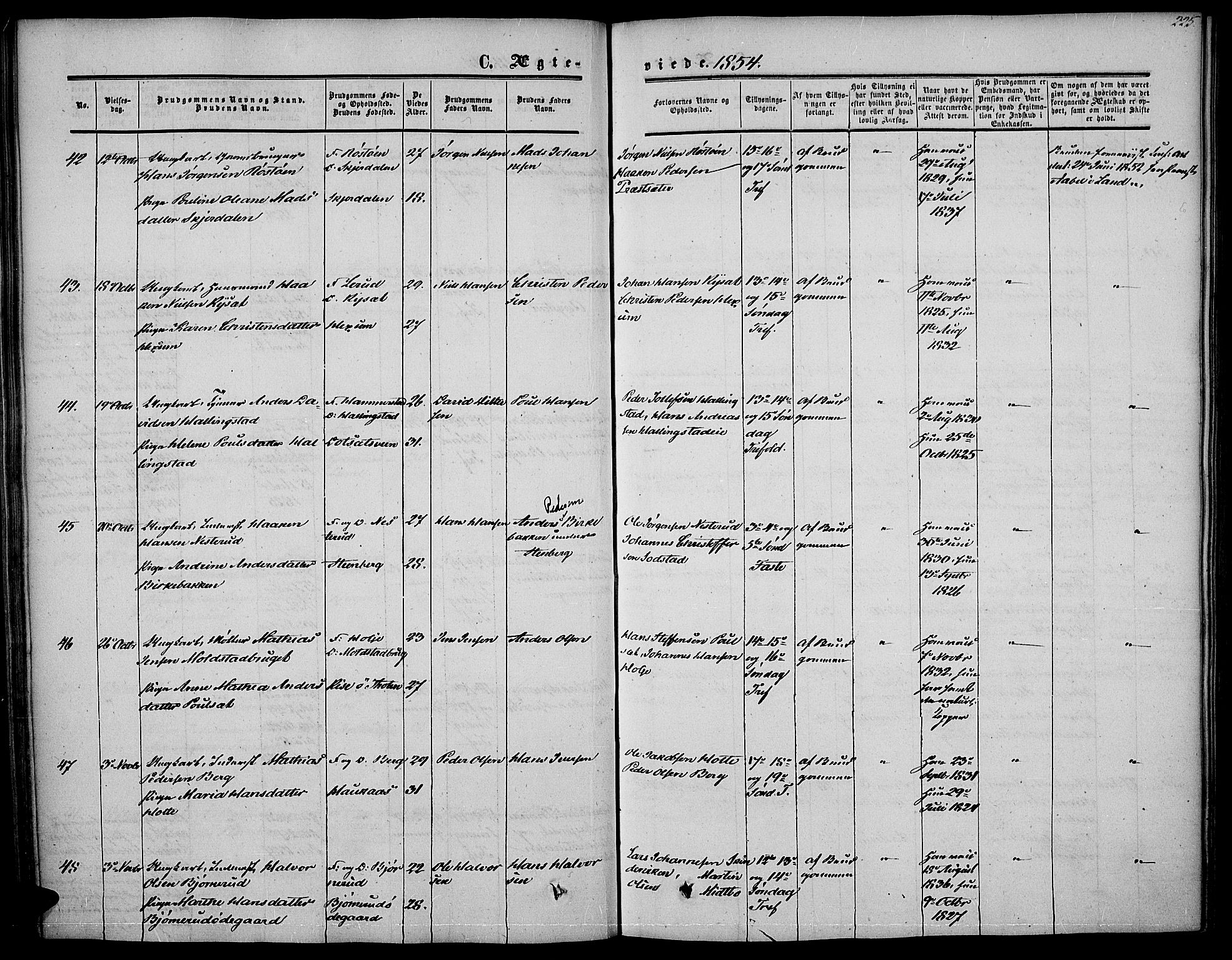 Vestre Toten prestekontor, AV/SAH-PREST-108/H/Ha/Haa/L0005: Parish register (official) no. 5, 1850-1855, p. 225