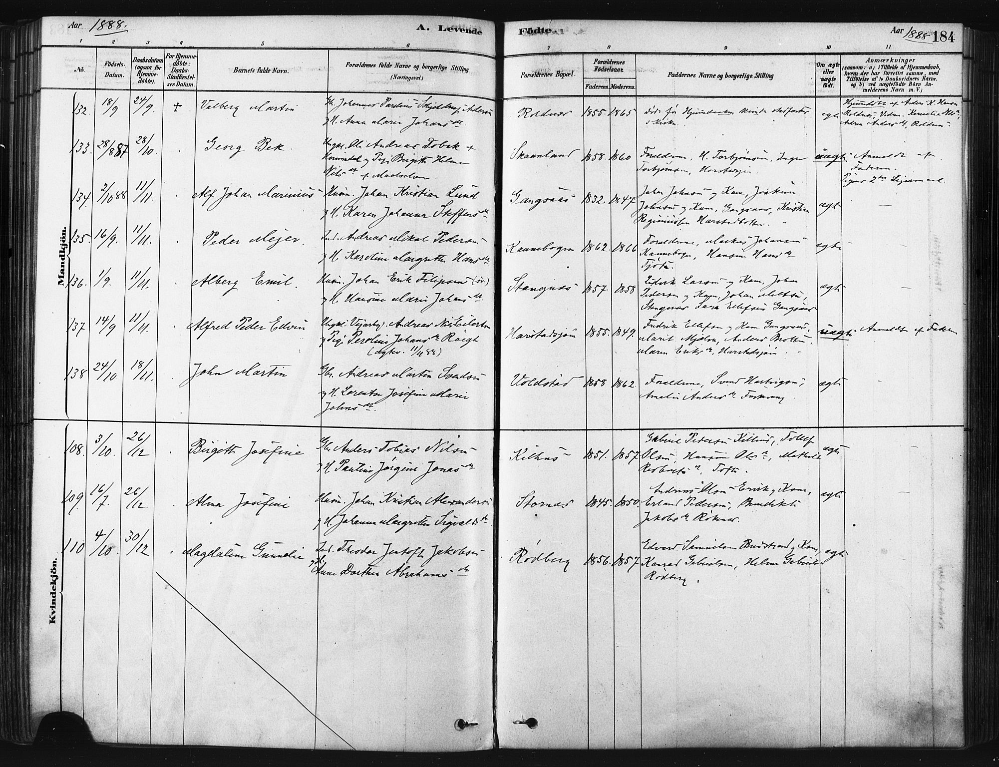 Trondenes sokneprestkontor, SATØ/S-1319/H/Ha/L0014kirke: Parish register (official) no. 14, 1878-1889, p. 184