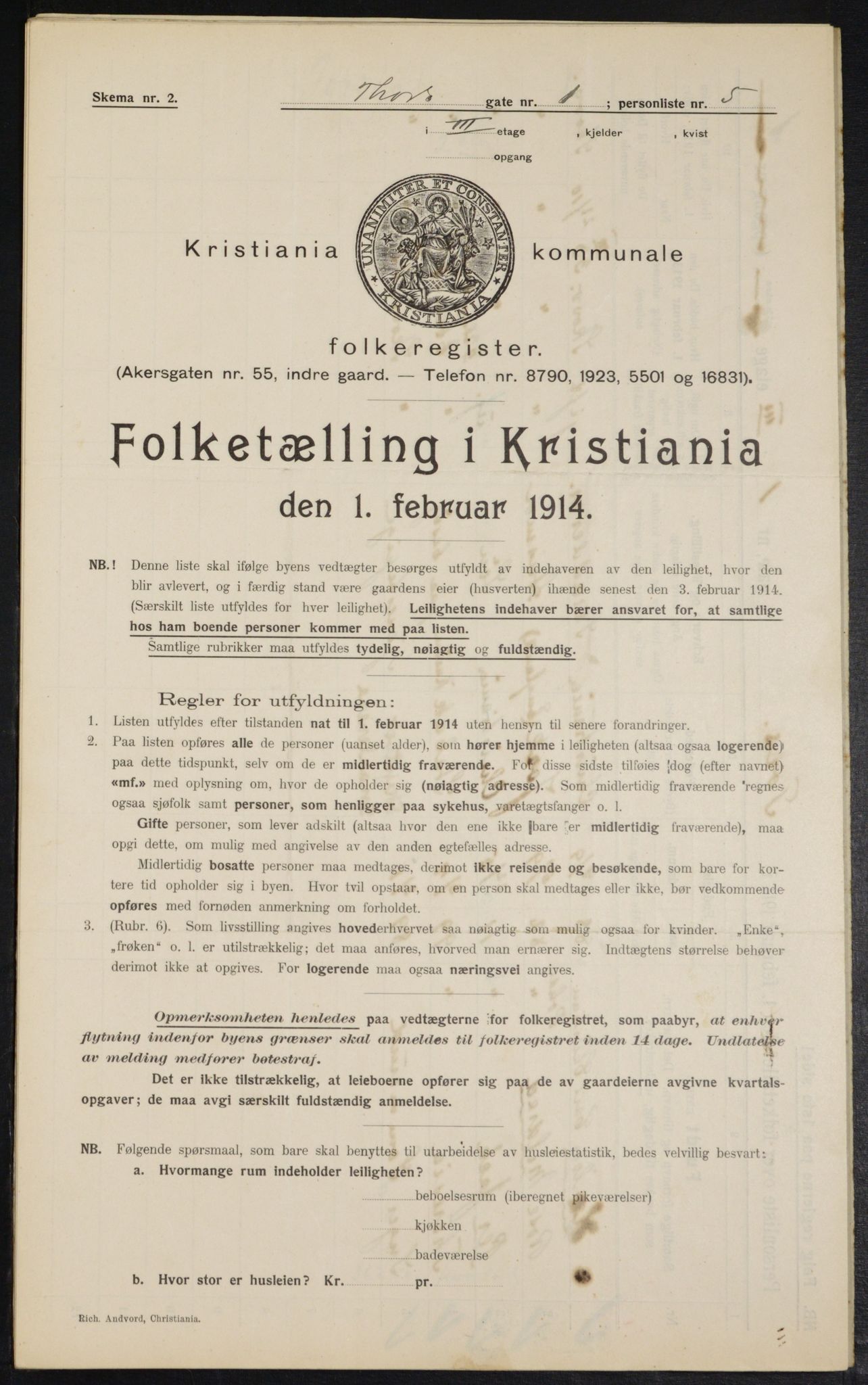 OBA, Municipal Census 1914 for Kristiania, 1914, p. 115139