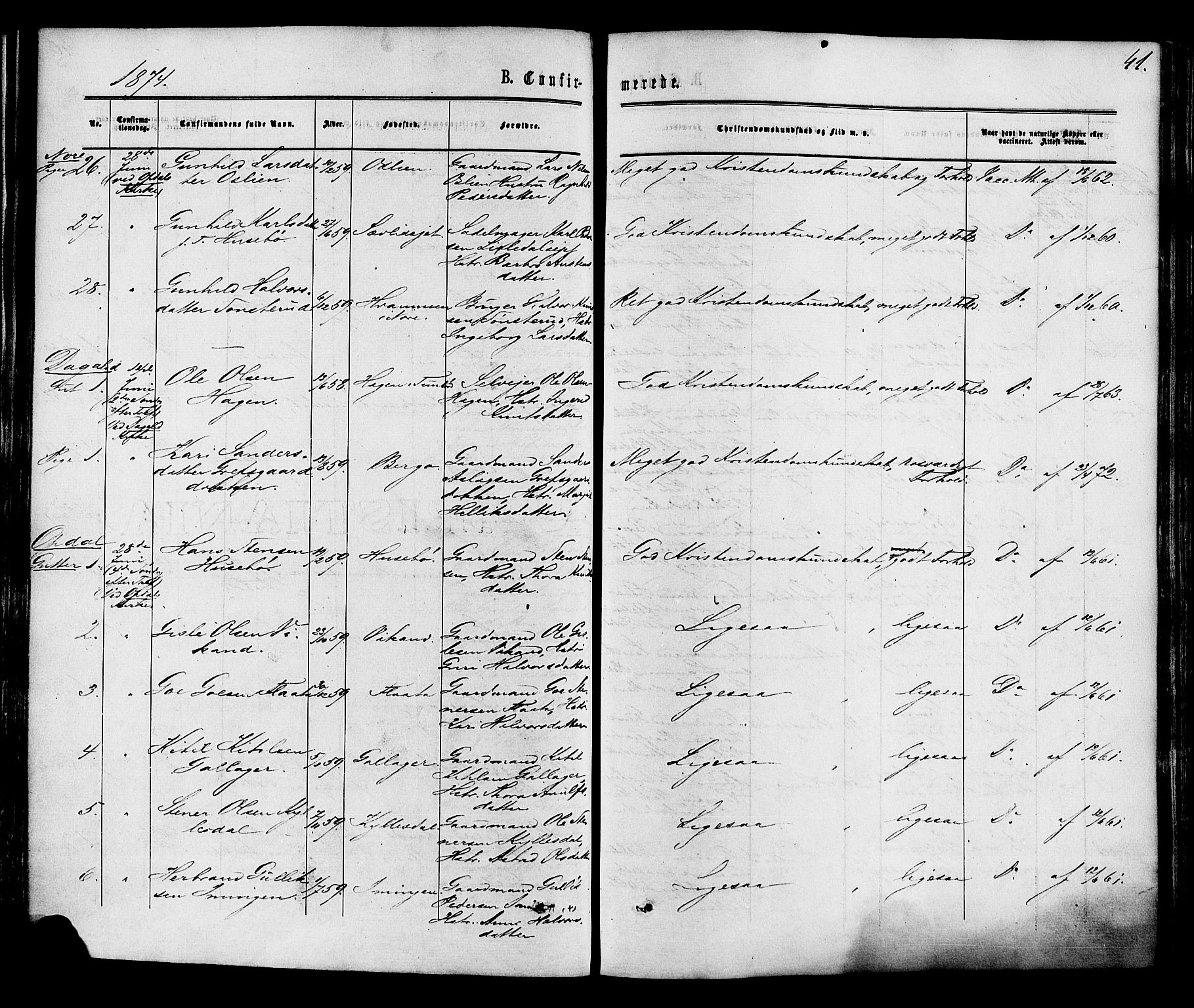 Nore kirkebøker, AV/SAKO-A-238/F/Fa/L0004: Parish register (official) no. I 4, 1867-1877, p. 41