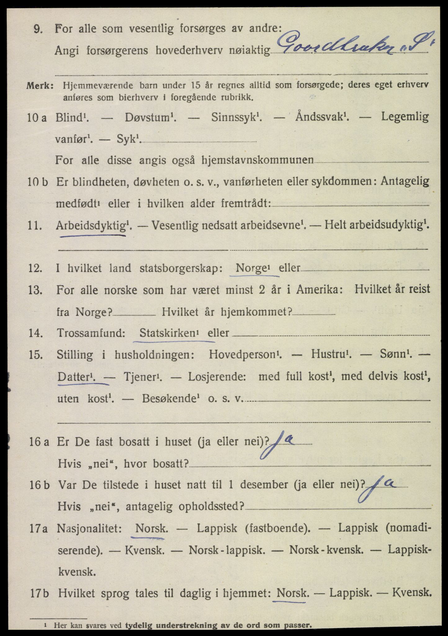 SAT, 1920 census for Flatanger, 1920, p. 1463