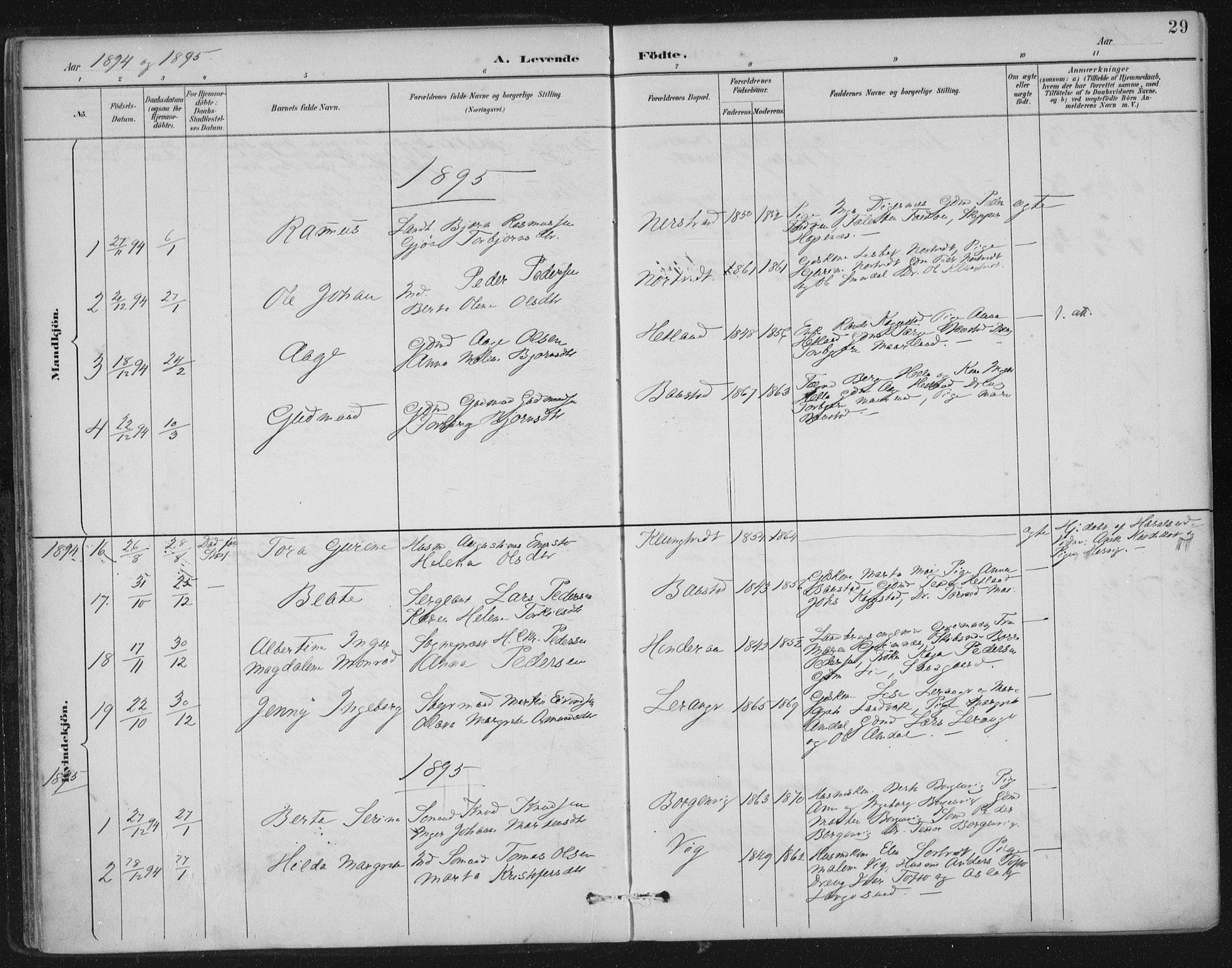 Nedstrand sokneprestkontor, SAST/A-101841/01/IV: Parish register (official) no. A 12, 1887-1915, p. 29