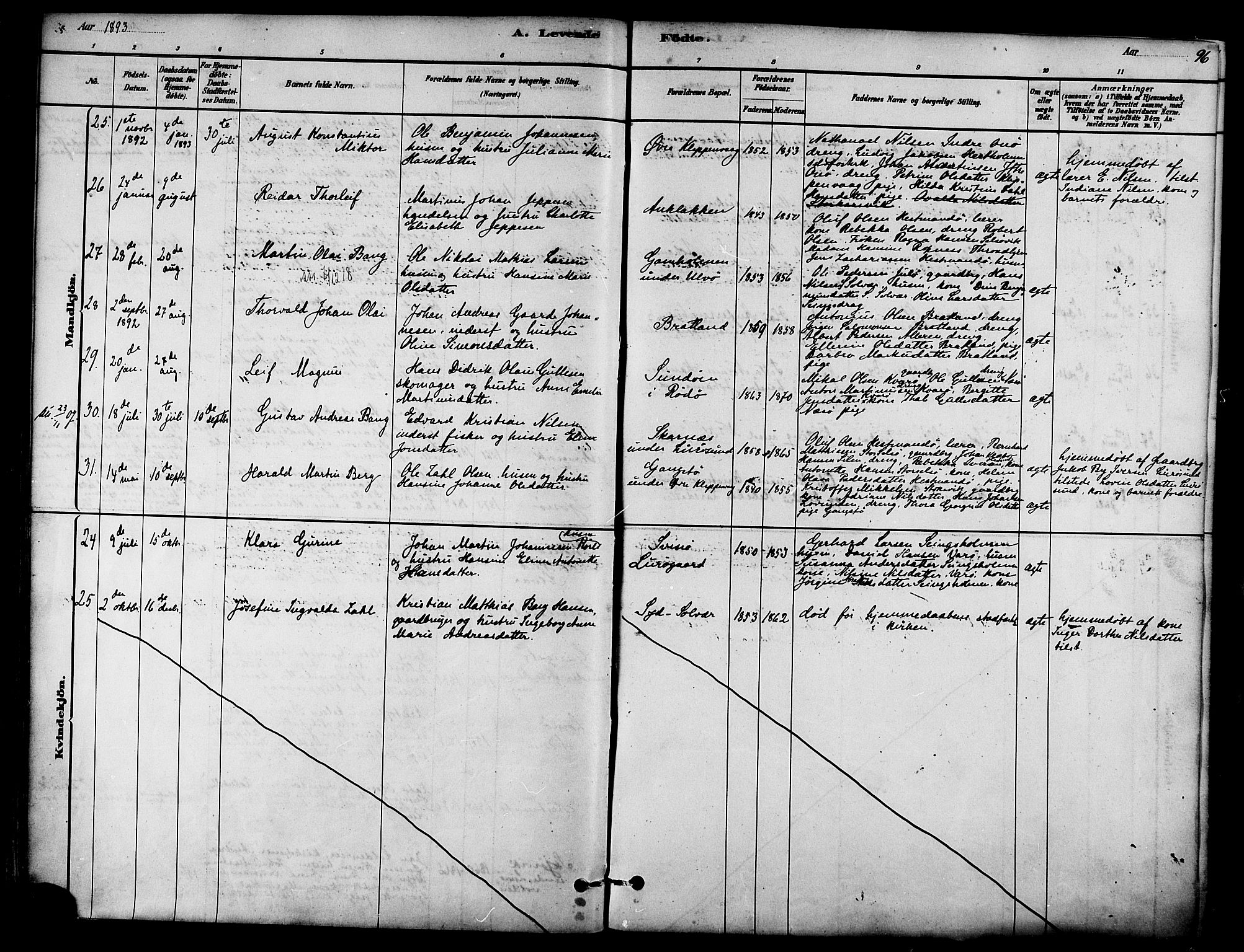 Ministerialprotokoller, klokkerbøker og fødselsregistre - Nordland, AV/SAT-A-1459/839/L0568: Parish register (official) no. 839A05, 1880-1902, p. 96