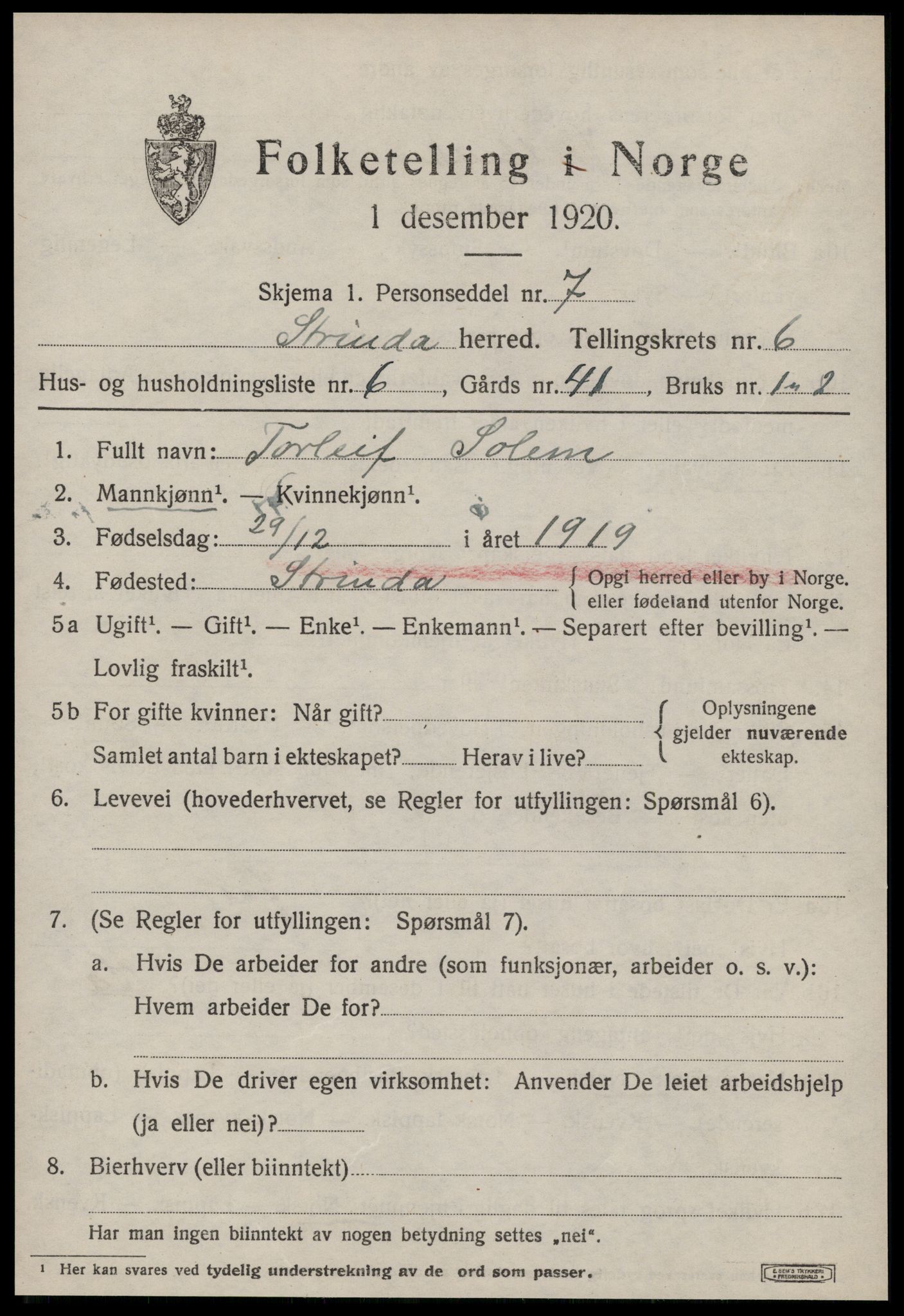 SAT, 1920 census for Strinda, 1920, p. 14500