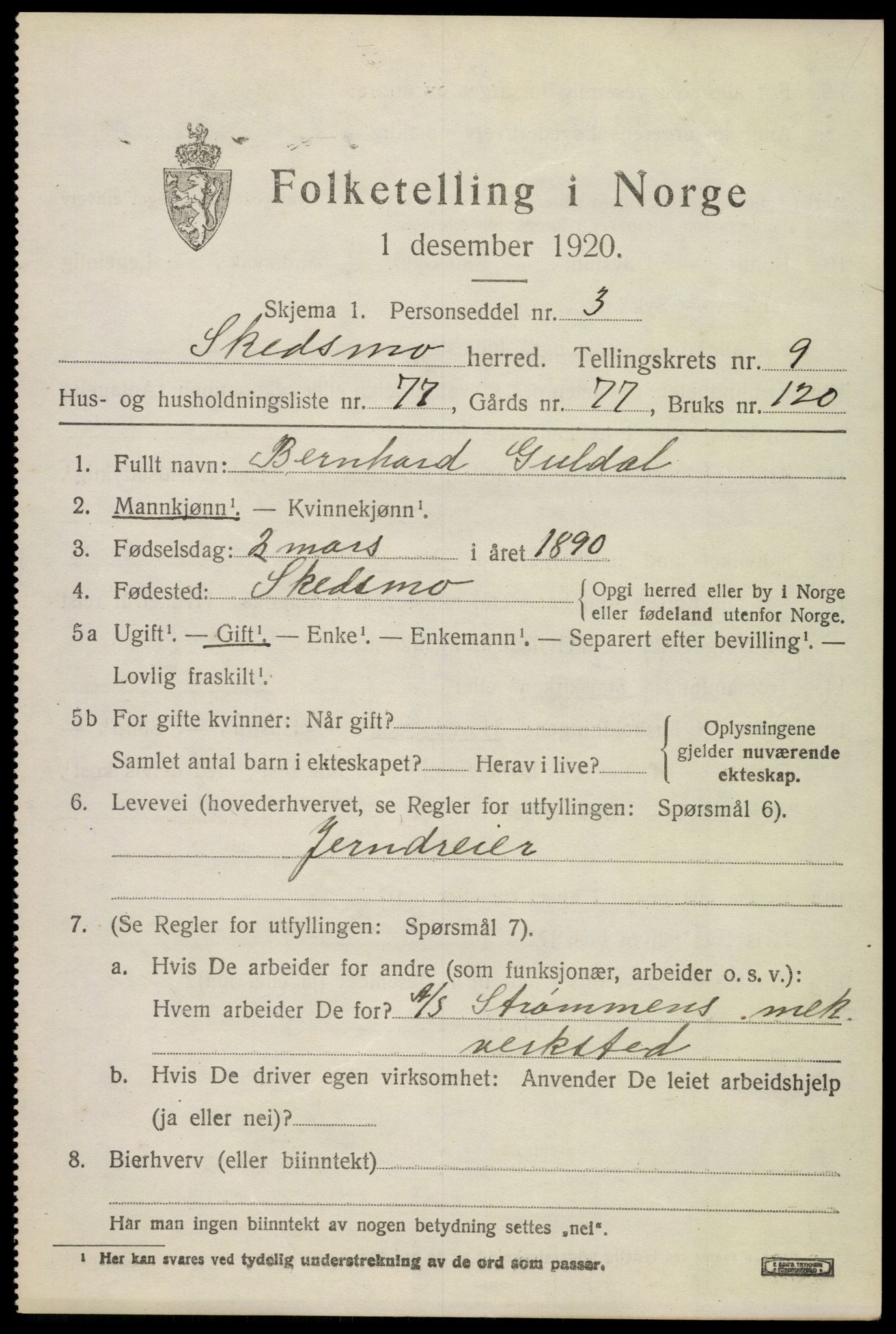 SAO, 1920 census for Skedsmo, 1920, p. 11615