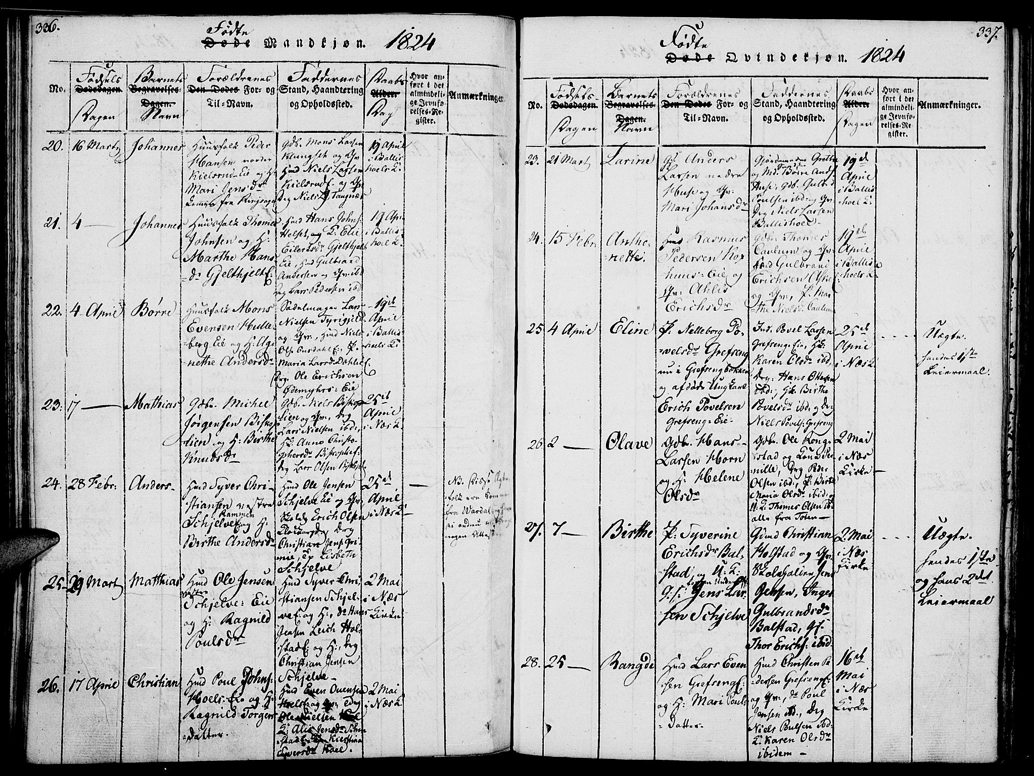 Nes prestekontor, Hedmark, AV/SAH-PREST-020/K/Ka/L0002: Parish register (official) no. 2, 1813-1827, p. 336-337