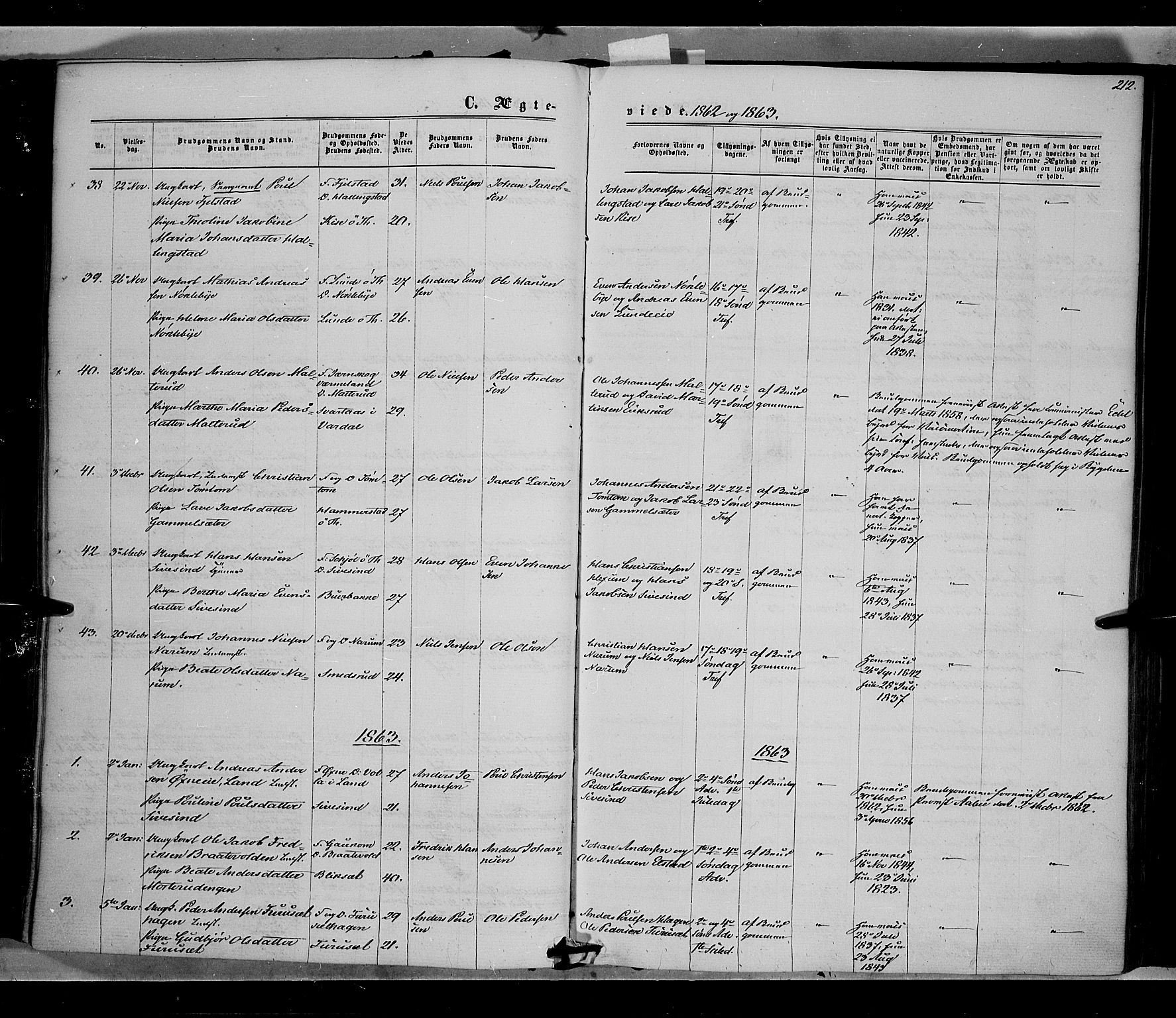 Vestre Toten prestekontor, SAH/PREST-108/H/Ha/Haa/L0007: Parish register (official) no. 7, 1862-1869, p. 212