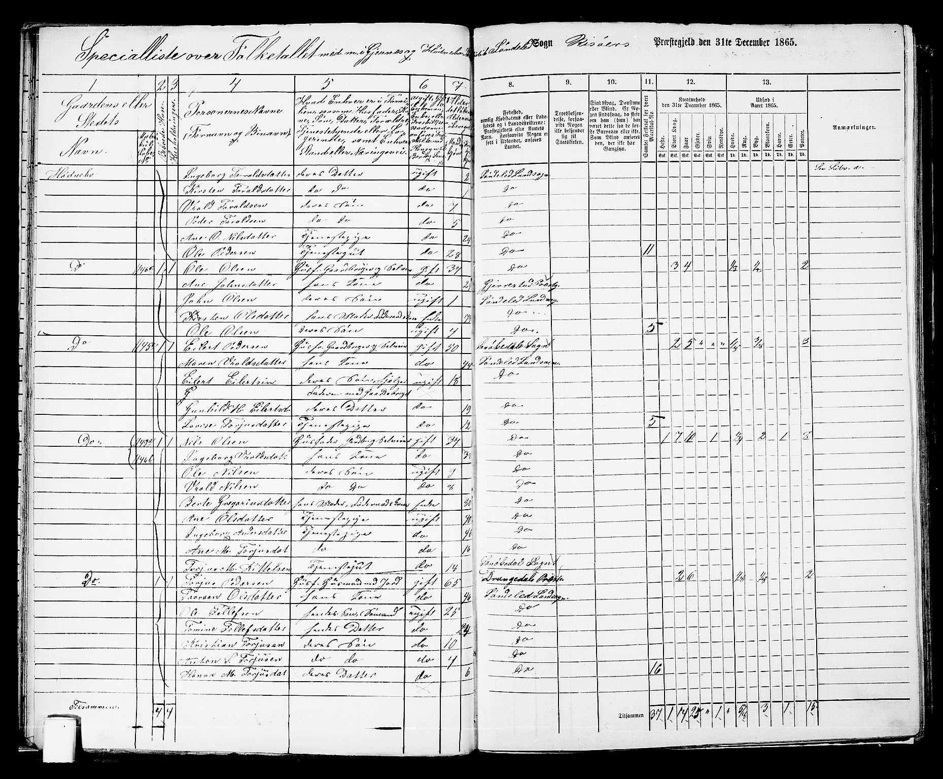 RA, 1865 census for Risør/Søndeled, 1865, p. 24