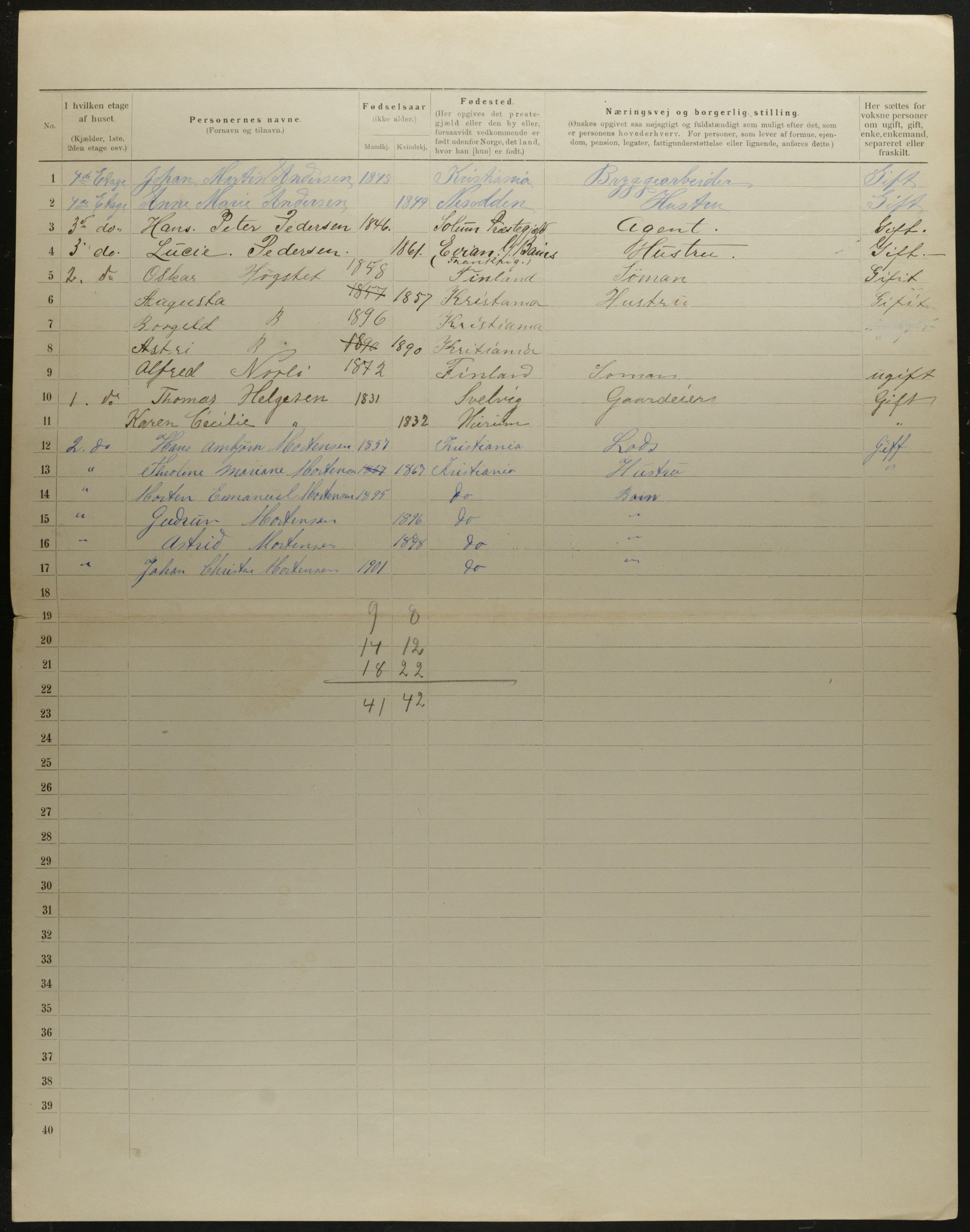 OBA, Municipal Census 1901 for Kristiania, 1901, p. 7506