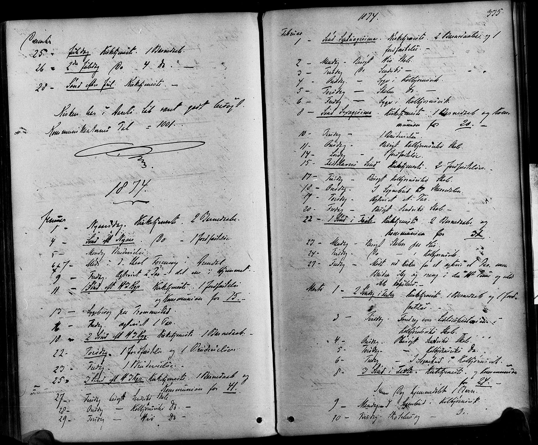 Hisøy sokneprestkontor, AV/SAK-1111-0020/F/Fa/L0002: Parish register (official) no. A 2, 1872-1880, p. 335
