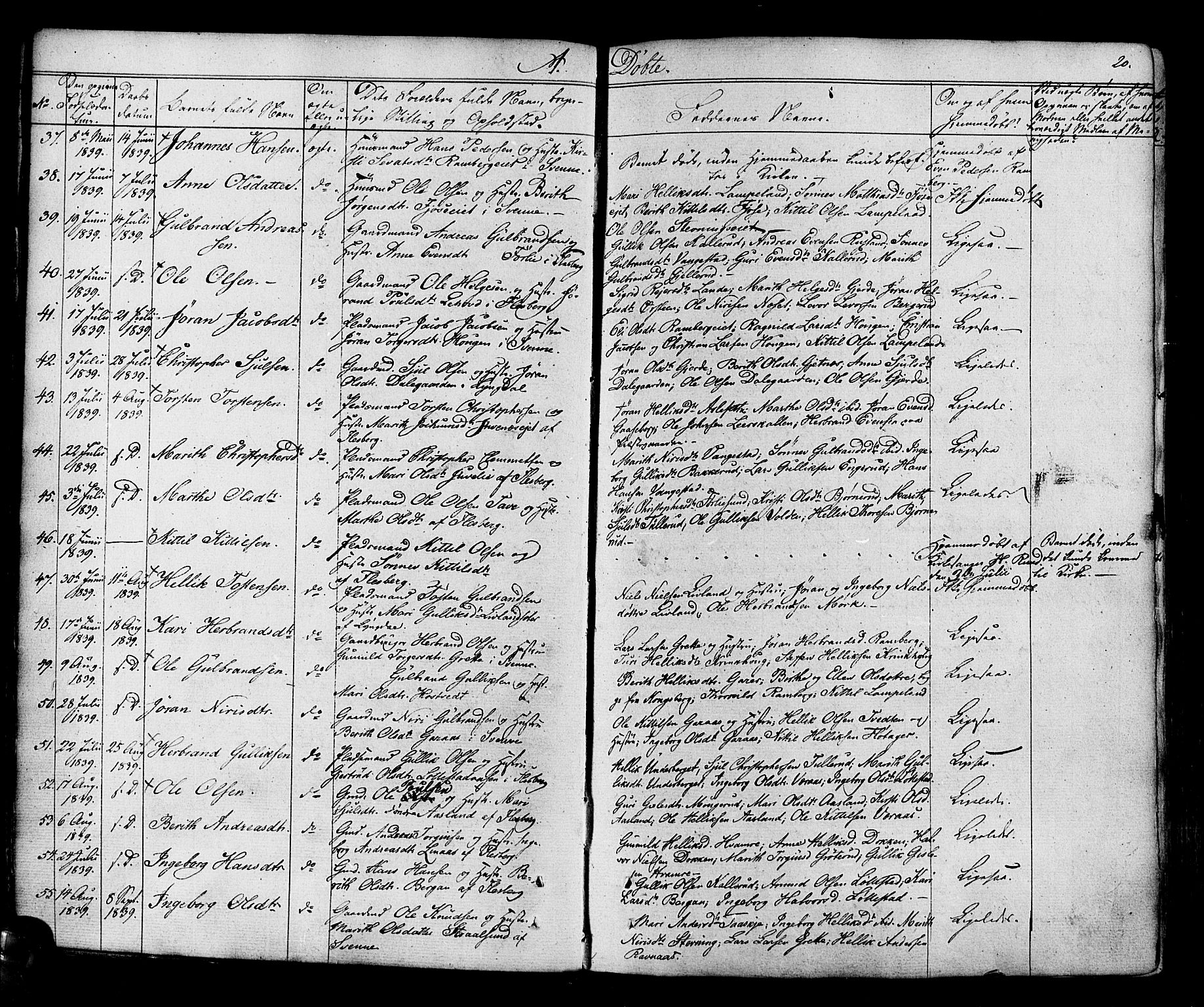 Flesberg kirkebøker, AV/SAKO-A-18/F/Fa/L0006: Parish register (official) no. I 6, 1834-1860, p. 20