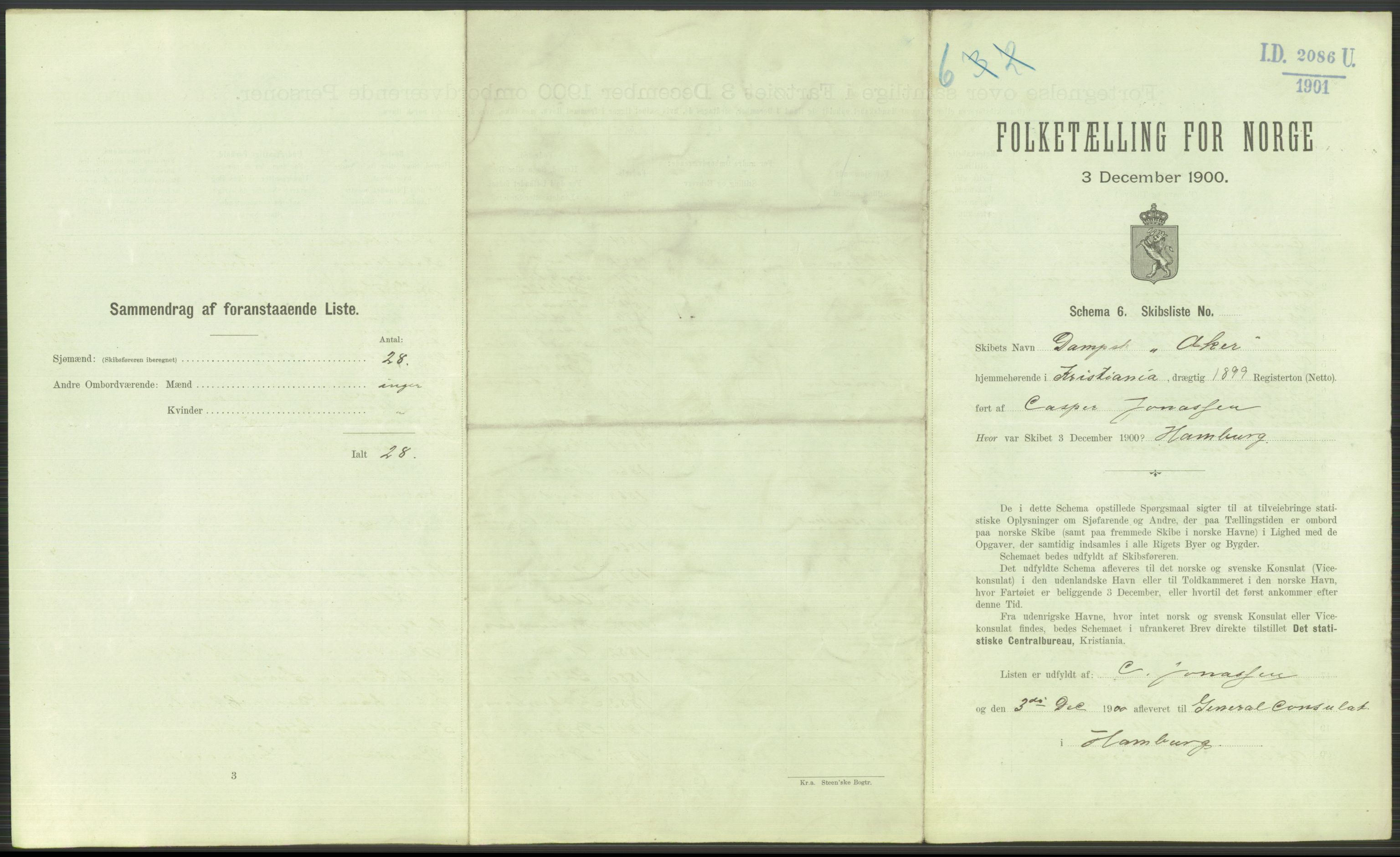 RA, 1900 Census - ship lists from ships in Norwegian harbours, harbours abroad and at sea, 1900, p. 3691