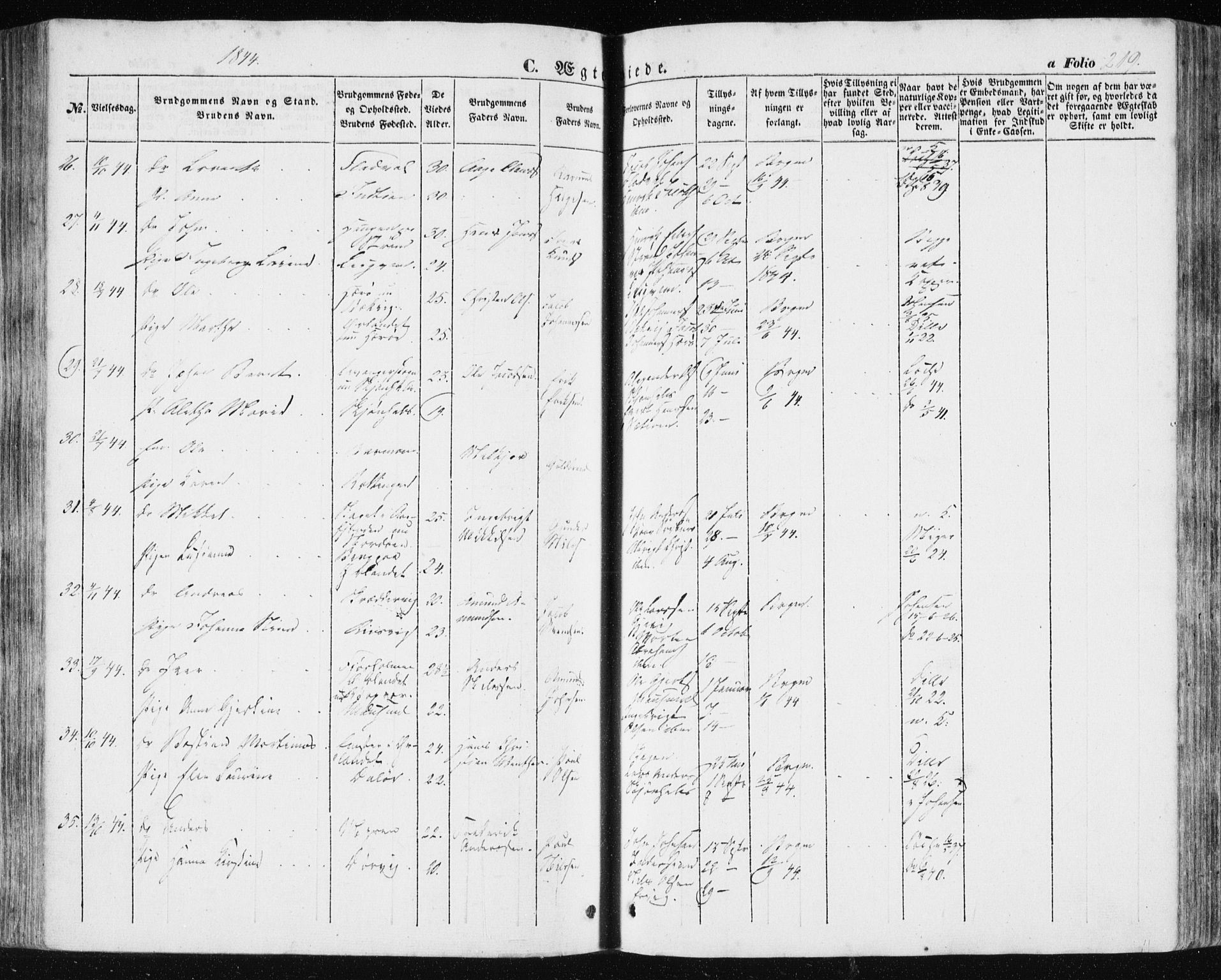 Ministerialprotokoller, klokkerbøker og fødselsregistre - Sør-Trøndelag, SAT/A-1456/634/L0529: Parish register (official) no. 634A05, 1843-1851, p. 219