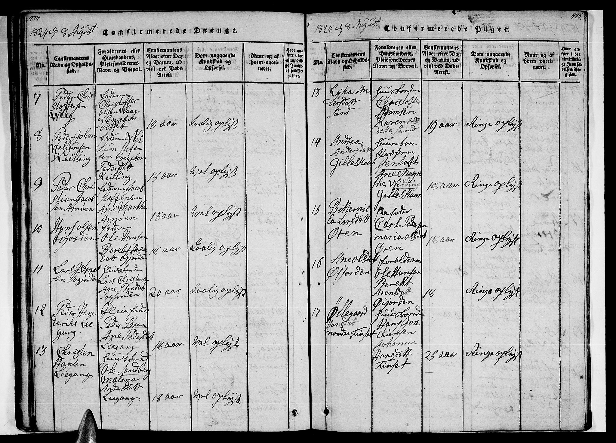 Ministerialprotokoller, klokkerbøker og fødselsregistre - Nordland, AV/SAT-A-1459/805/L0105: Parish register (copy) no. 805C01, 1820-1839, p. 474-475