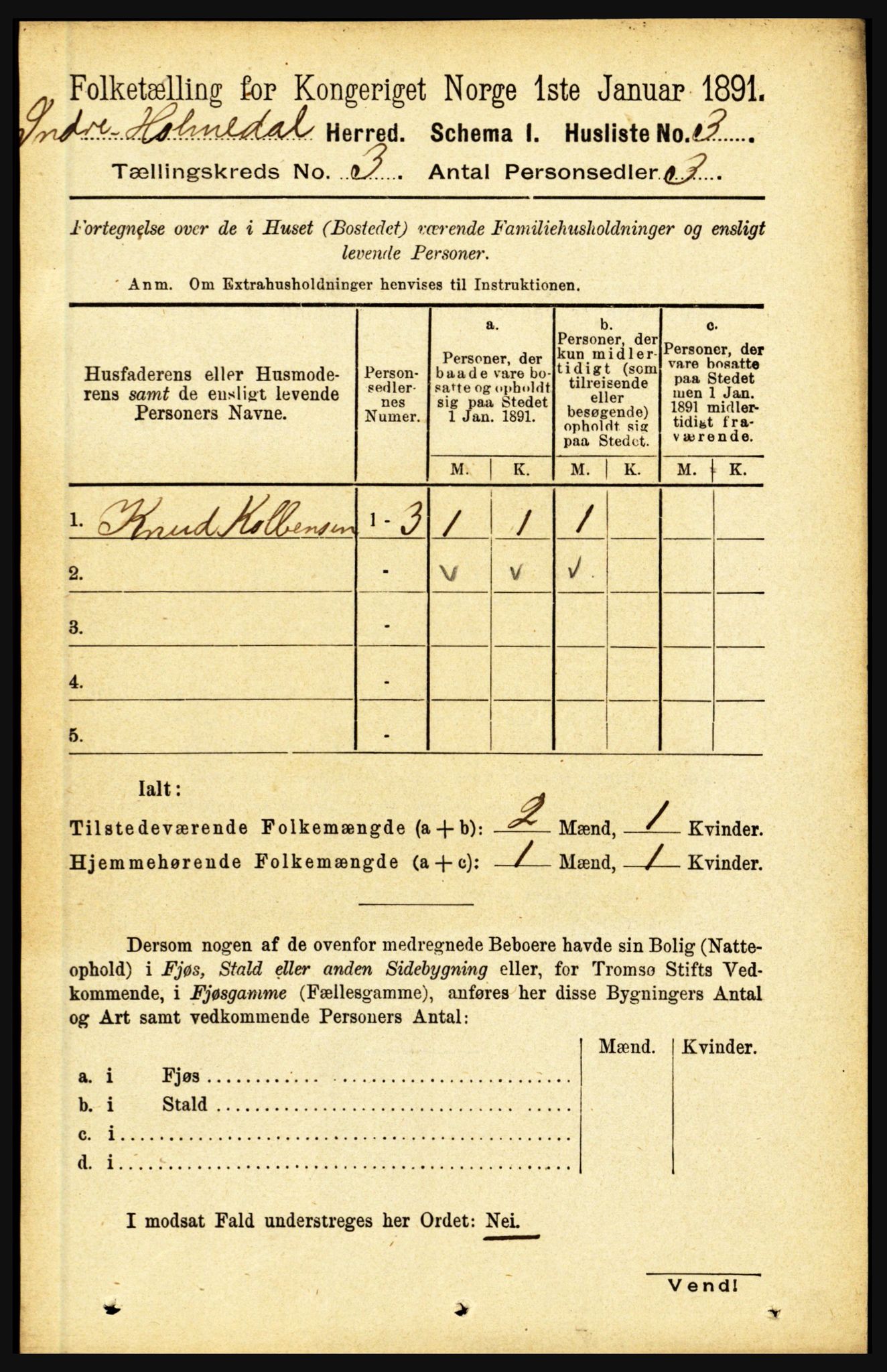 RA, 1891 census for 1430 Indre Holmedal, 1891, p. 840