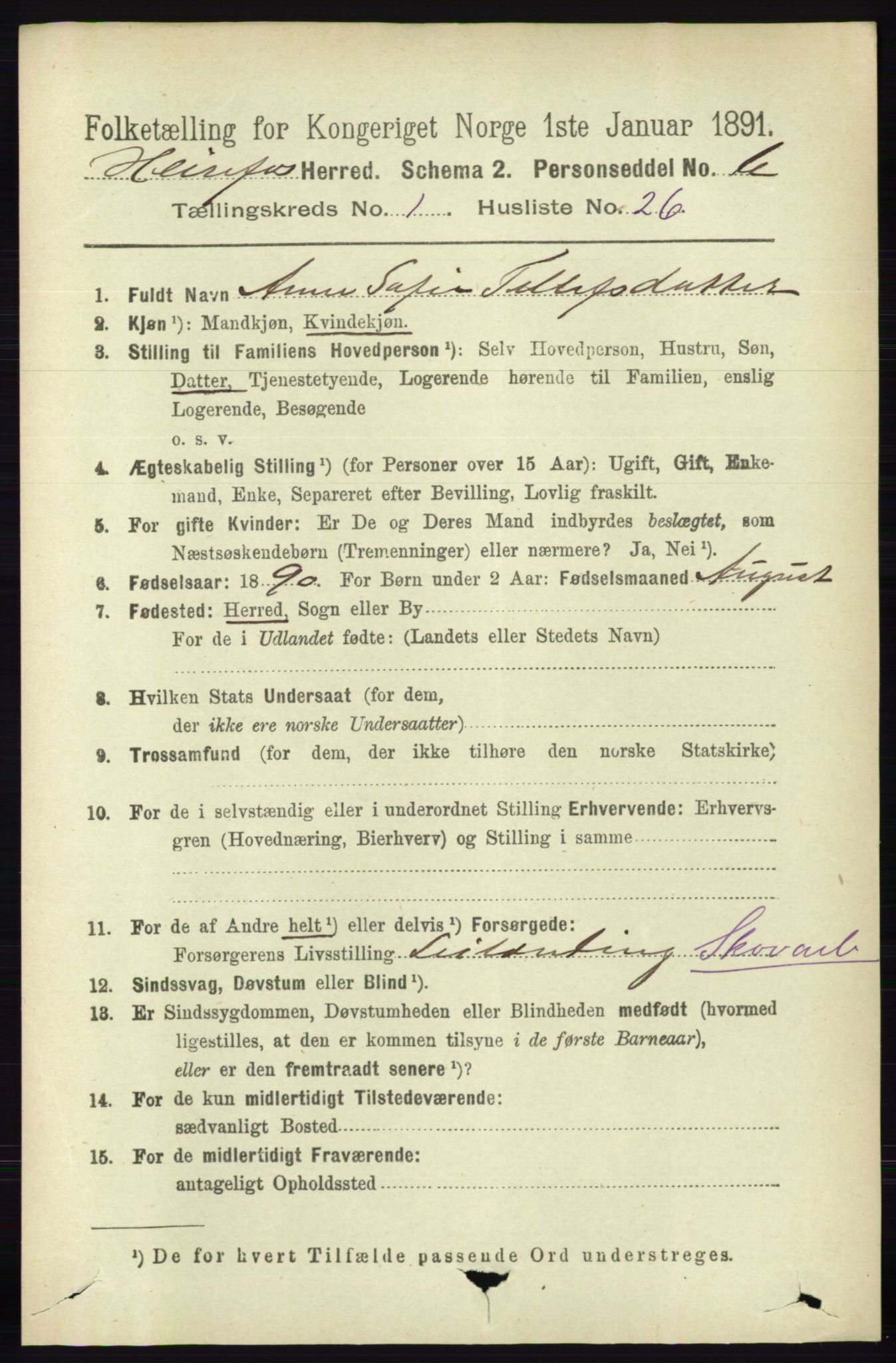 RA, 1891 census for 0933 Herefoss, 1891, p. 237