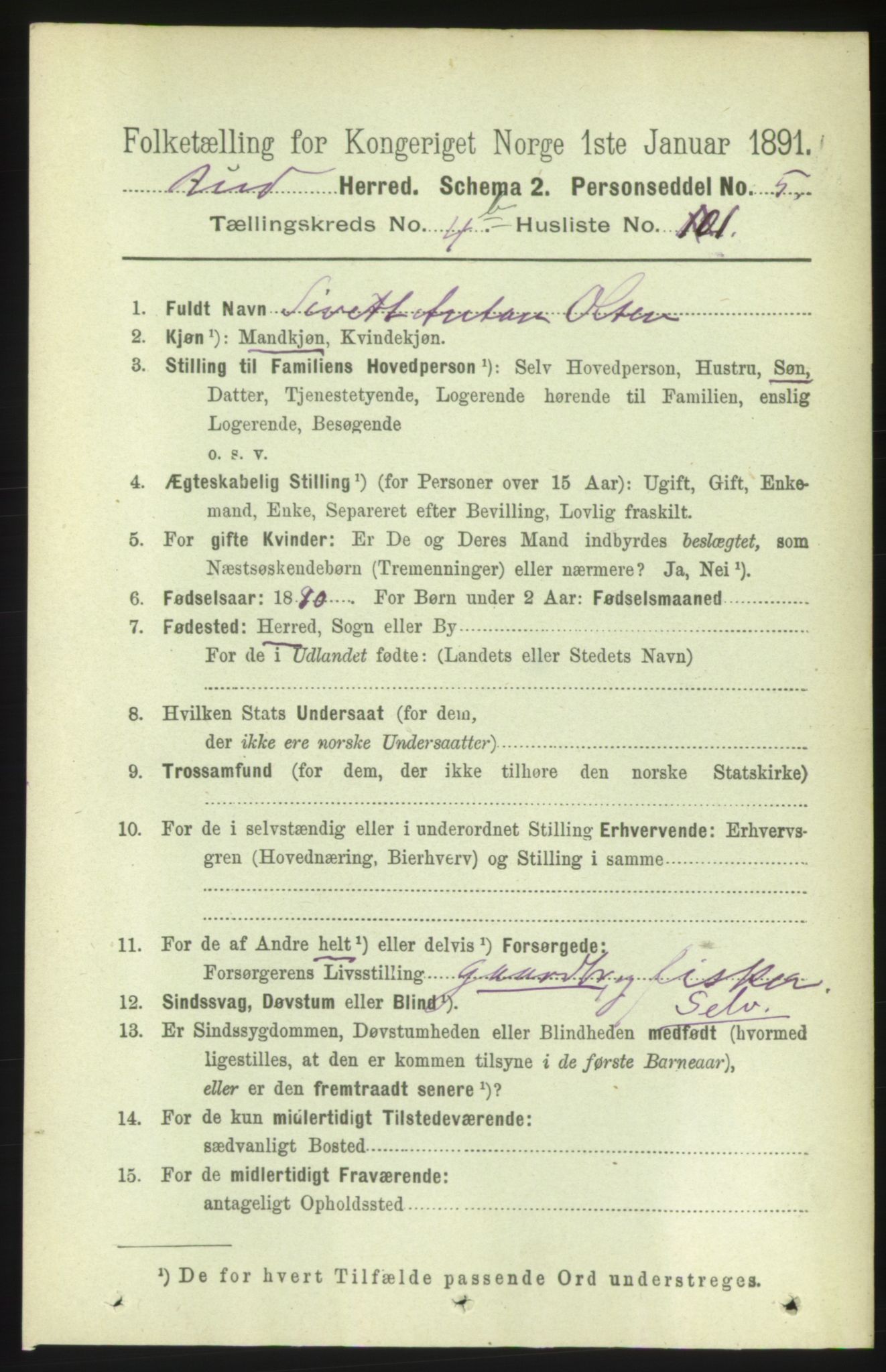 RA, 1891 census for 1549 Bud, 1891, p. 2810