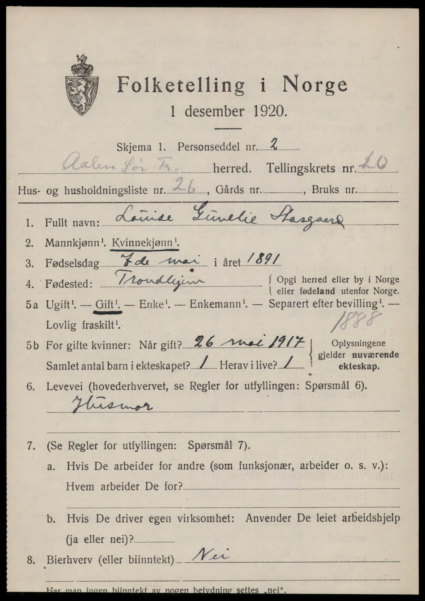 SAT, 1920 census for Ålen, 1920, p. 5086