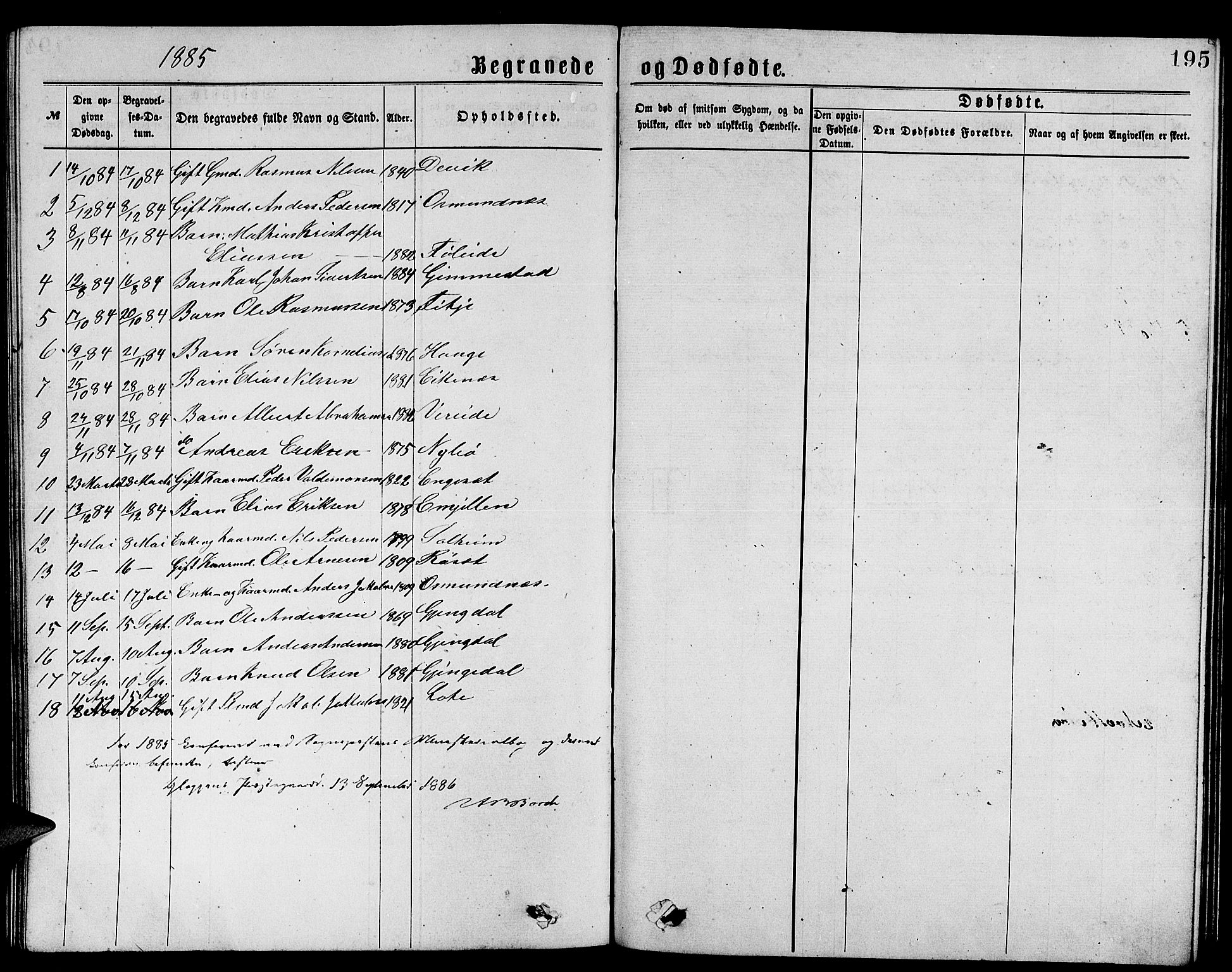 Gloppen sokneprestembete, SAB/A-80101/H/Hab/Habb/L0001: Parish register (copy) no. B 1, 1872-1888, p. 195