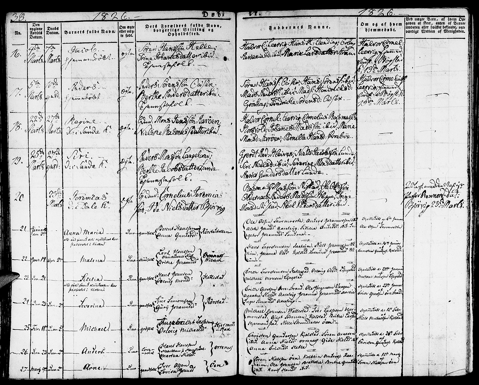 Gaular sokneprestembete, SAB/A-80001/H/Haa: Parish register (official) no. A 3, 1821-1840, p. 38