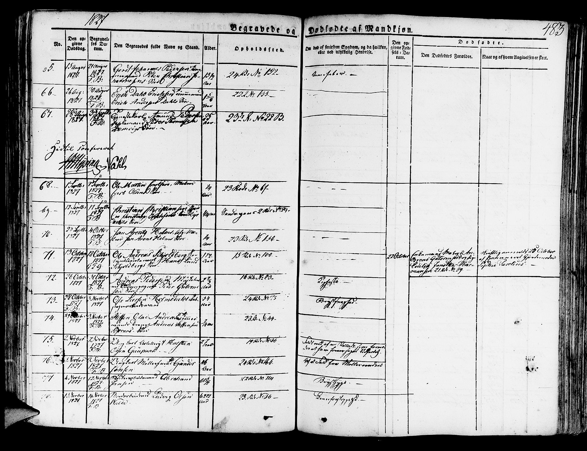 Korskirken sokneprestembete, AV/SAB-A-76101/H/Haa/L0014: Parish register (official) no. A 14, 1823-1835, p. 483