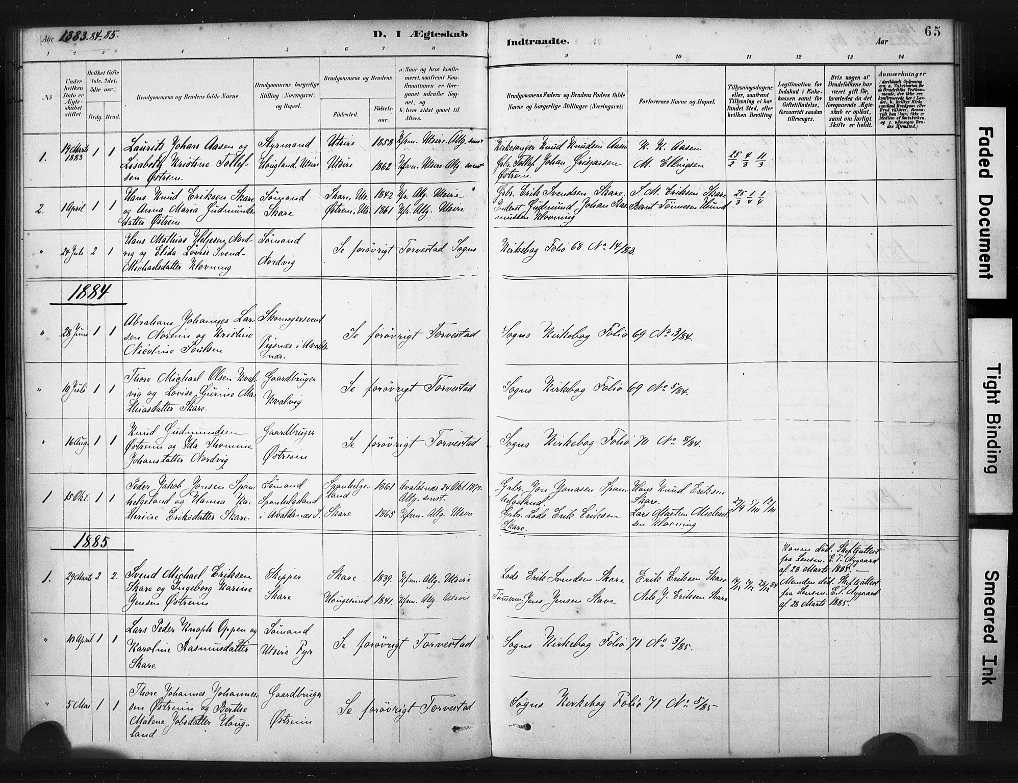 Torvastad sokneprestkontor, AV/SAST-A -101857/H/Ha/Haa/L0016: Parish register (official) no. A 15, 1883-1903, p. 65